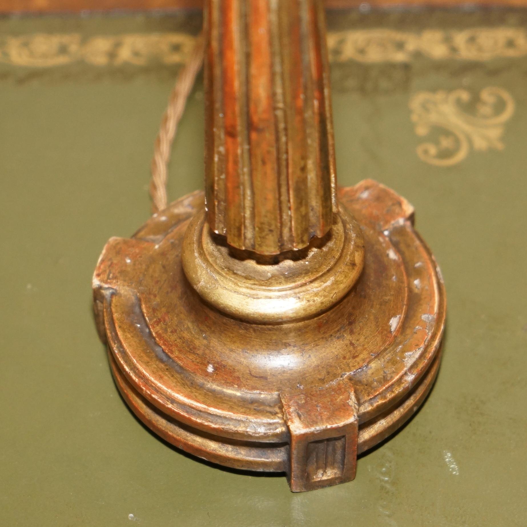 Brass PAIR OF CIRCA 1900 CORINTHIAN PILLAR DESK LAMPS CONVERTED FROM CANDELABRAs For Sale