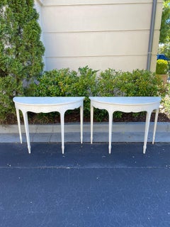 Pair of circa 1900 English Georgian Style Custom Painted Demilune Console Tables