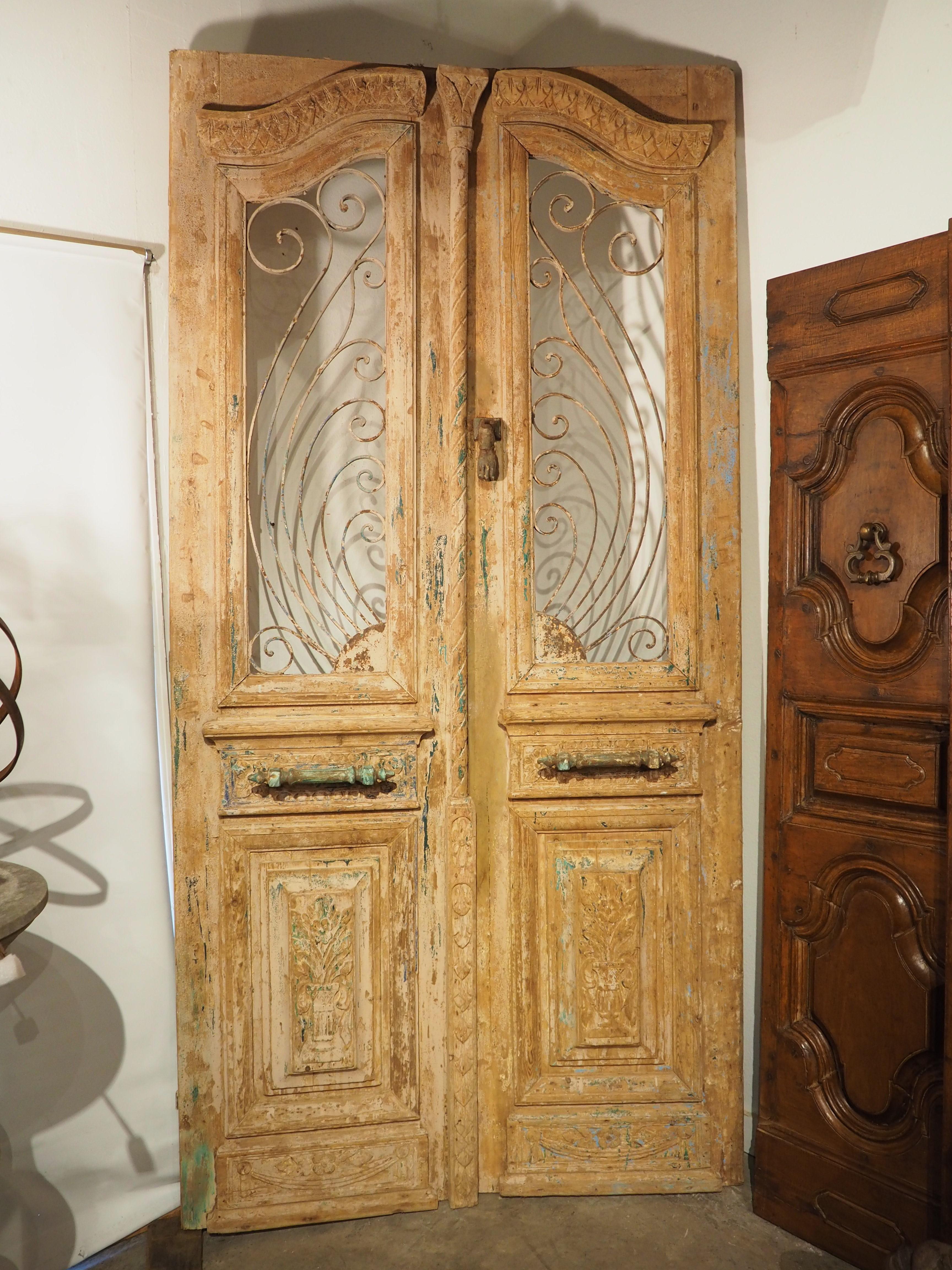 Pair of Circa 1900 French Art Nouveau Wood and Iron Doors For Sale 12