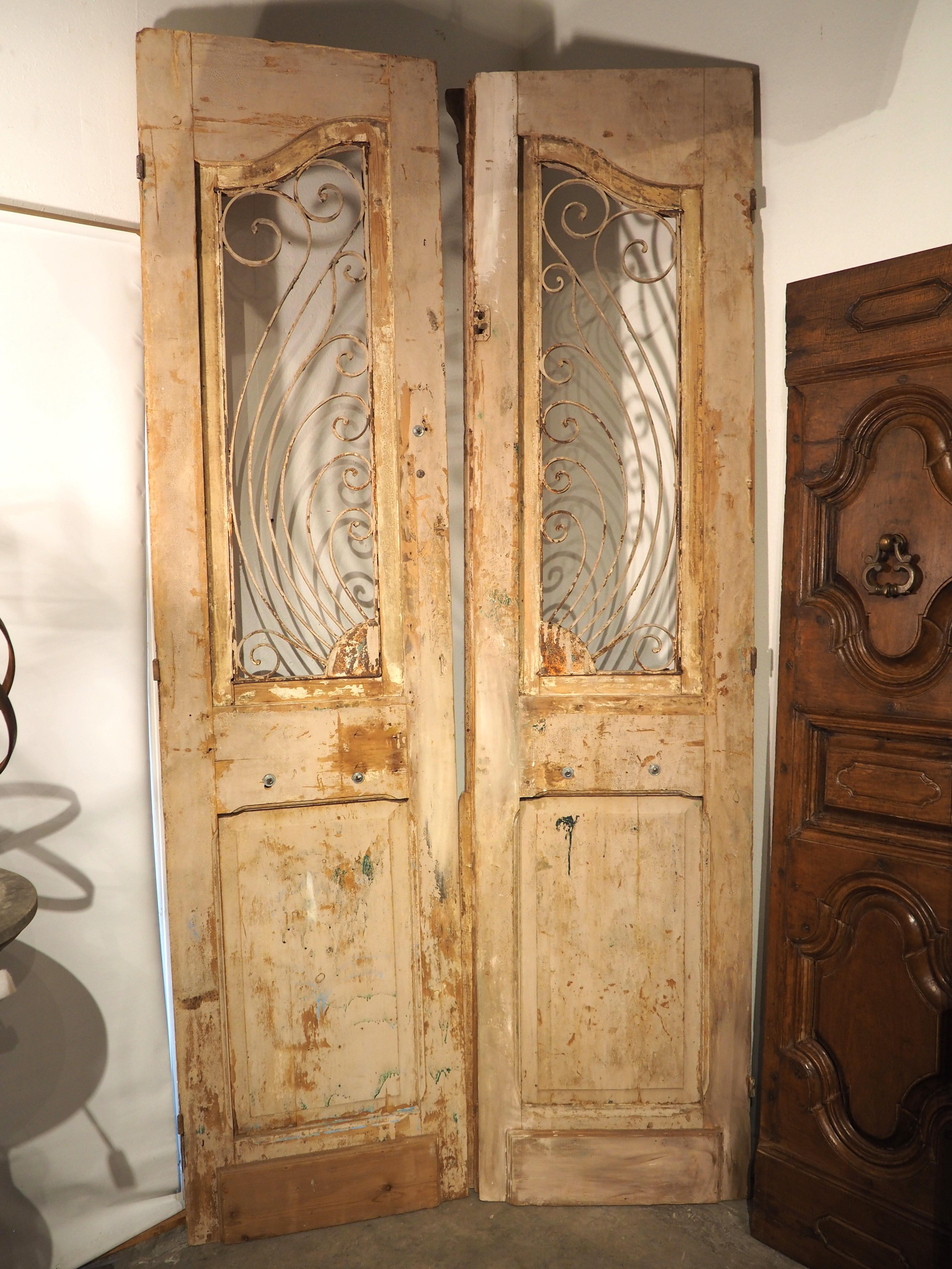 Pair of Circa 1900 French Art Nouveau Wood and Iron Doors For Sale 13