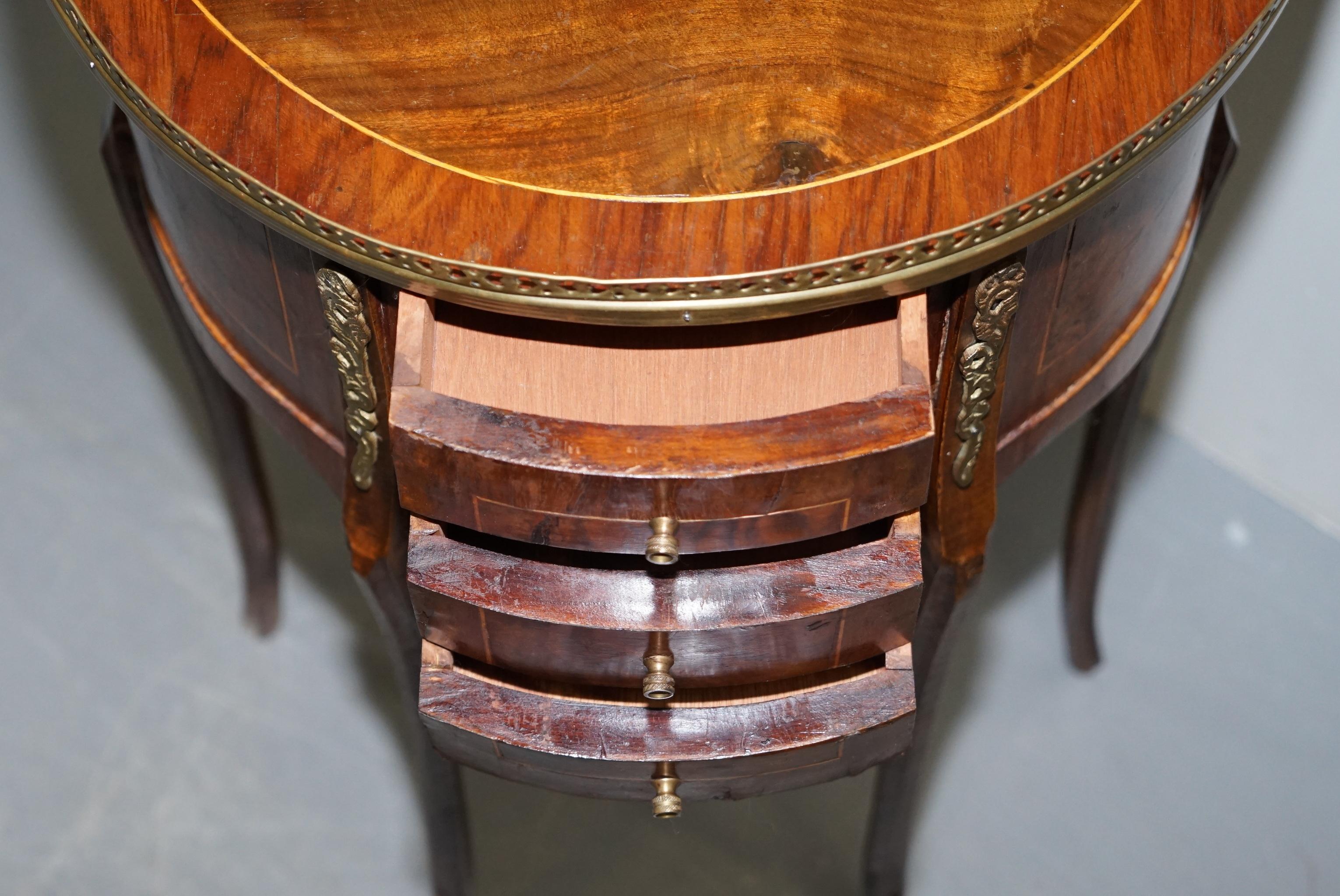 Pair of circa 1900 French Burr Walnut Brass Gallery Rail Demilune Side Tables 8