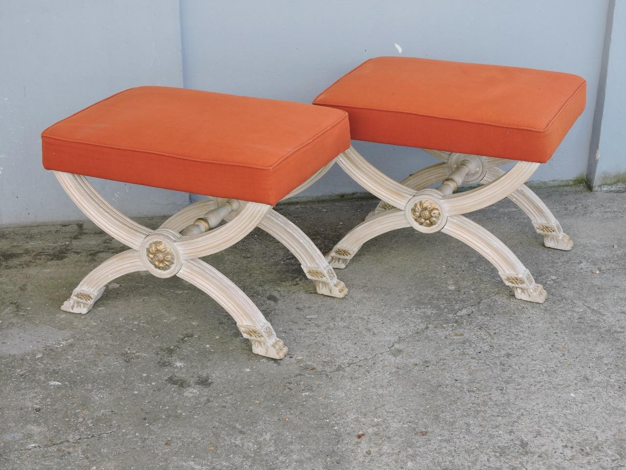 Lacquered Pair of circa 1900 French Curules Stools