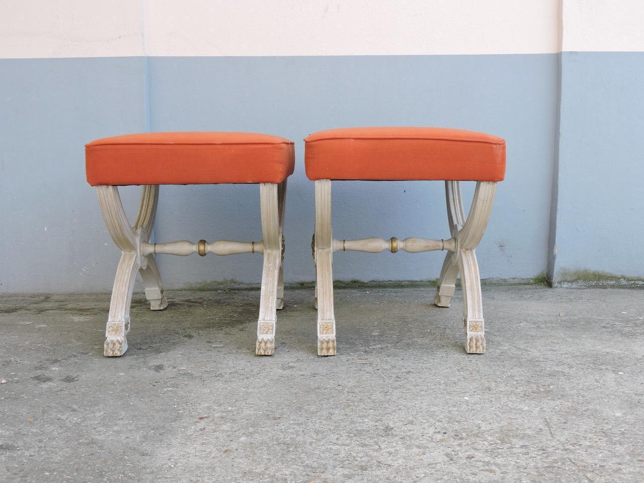 Pair of circa 1900 French Curules Stools In Good Condition In Saint-Ouen, FR