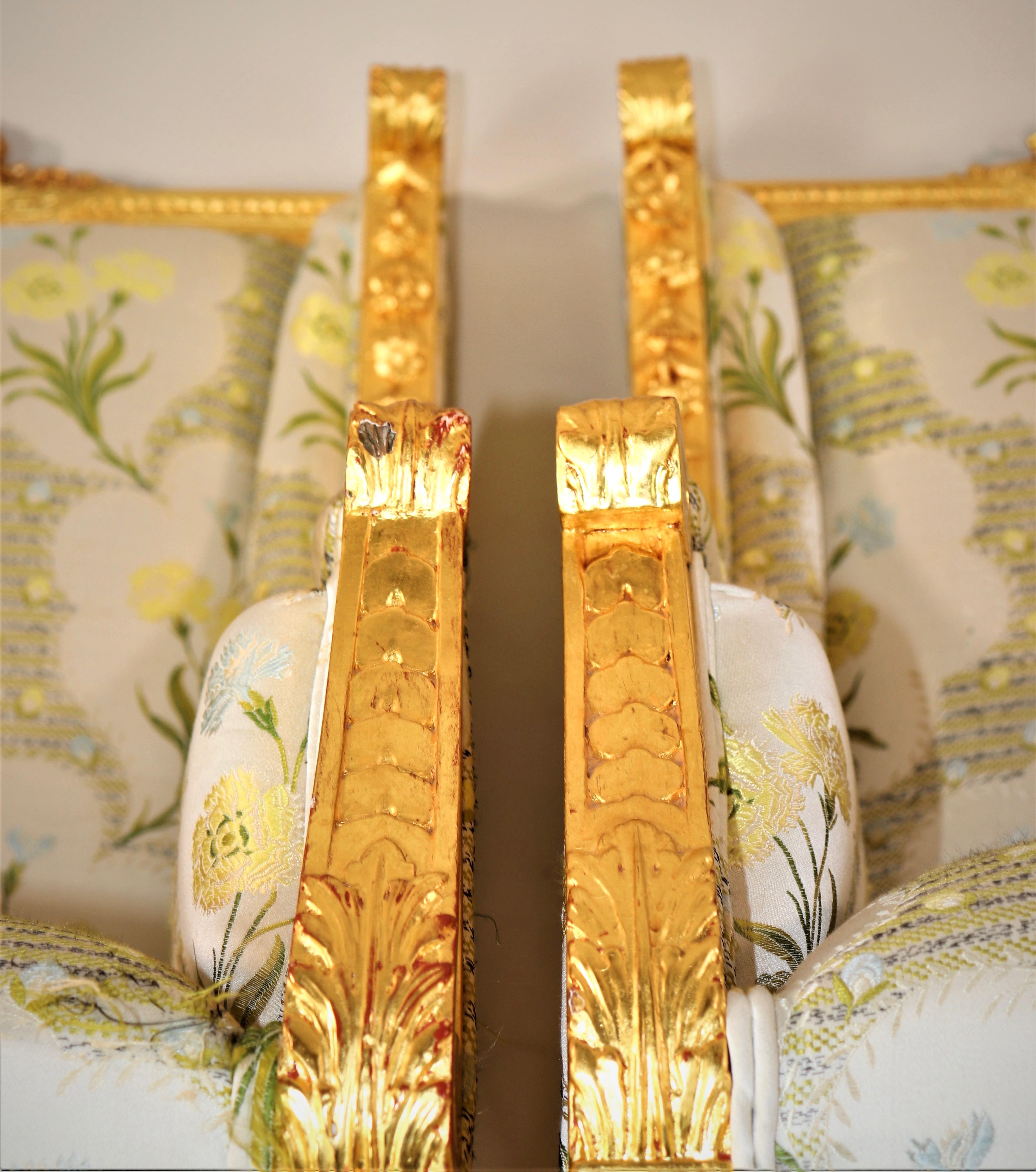 Pair of Circa 1900 French Louis XVI Style Gilt Armchairs 1