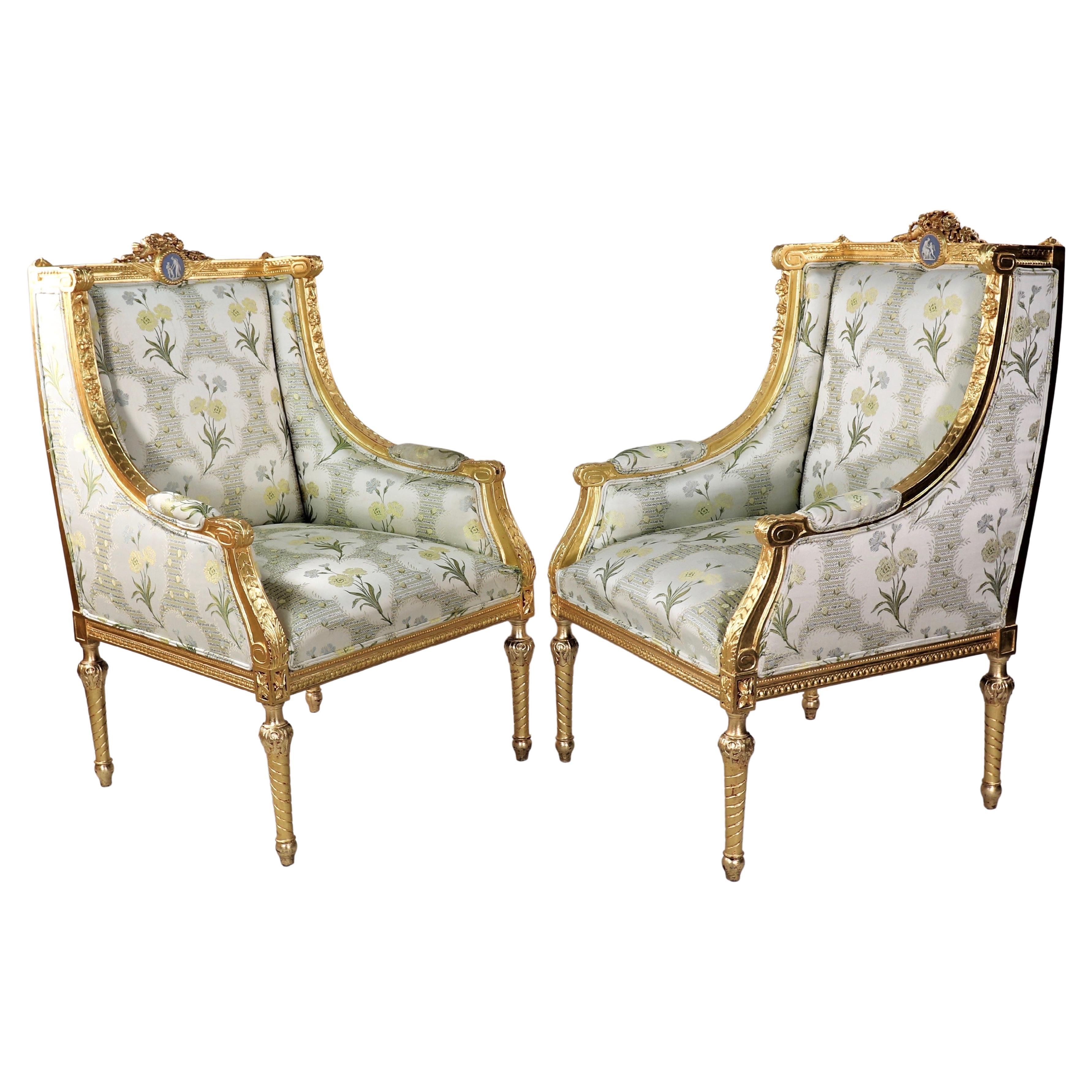 Pair of Circa 1900 French Louis XVI Style Gilt Armchairs