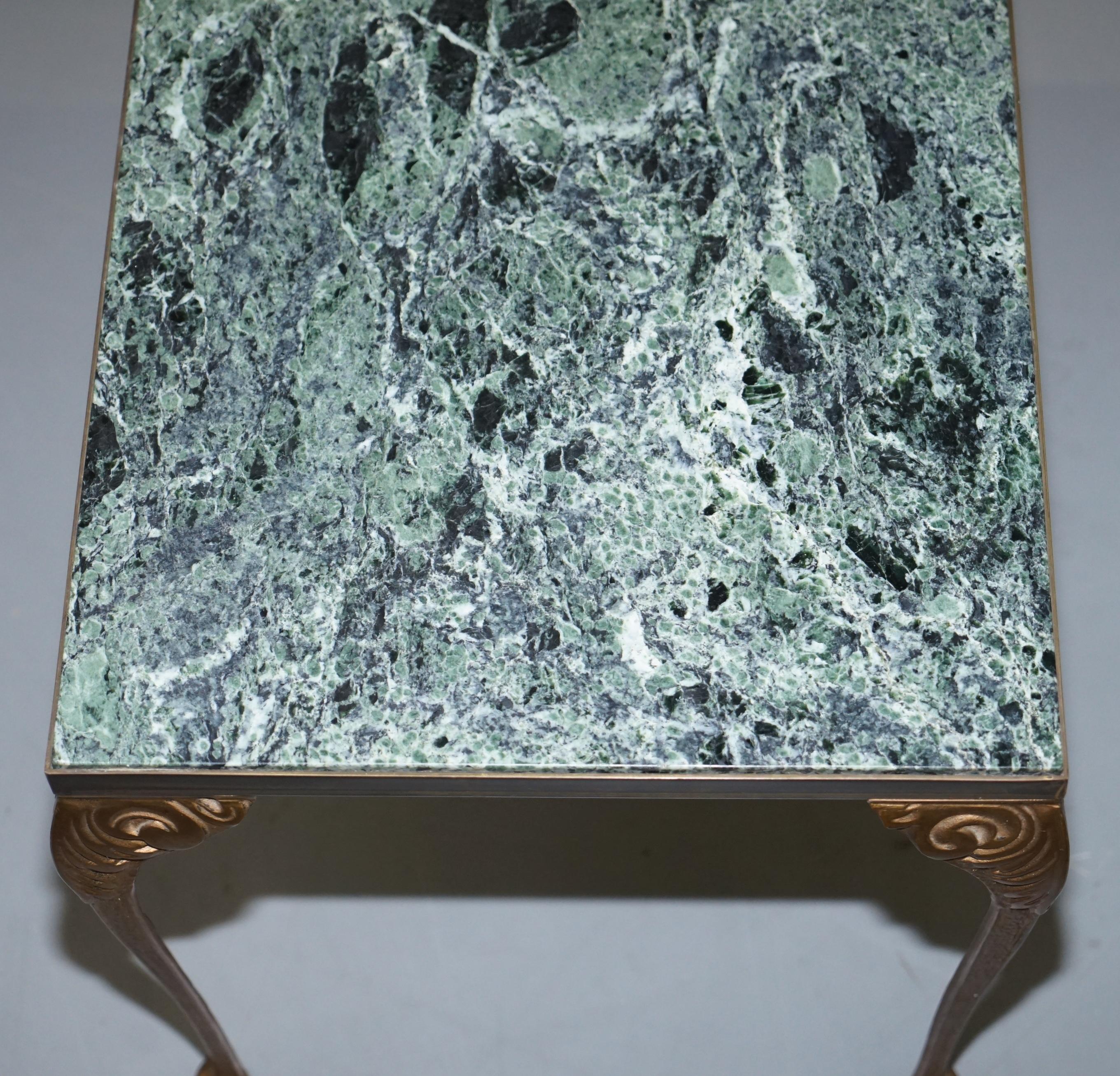 Pair of circa 1900 Green Marble Top Occasion Side Tables with Bronzed Frames For Sale 3