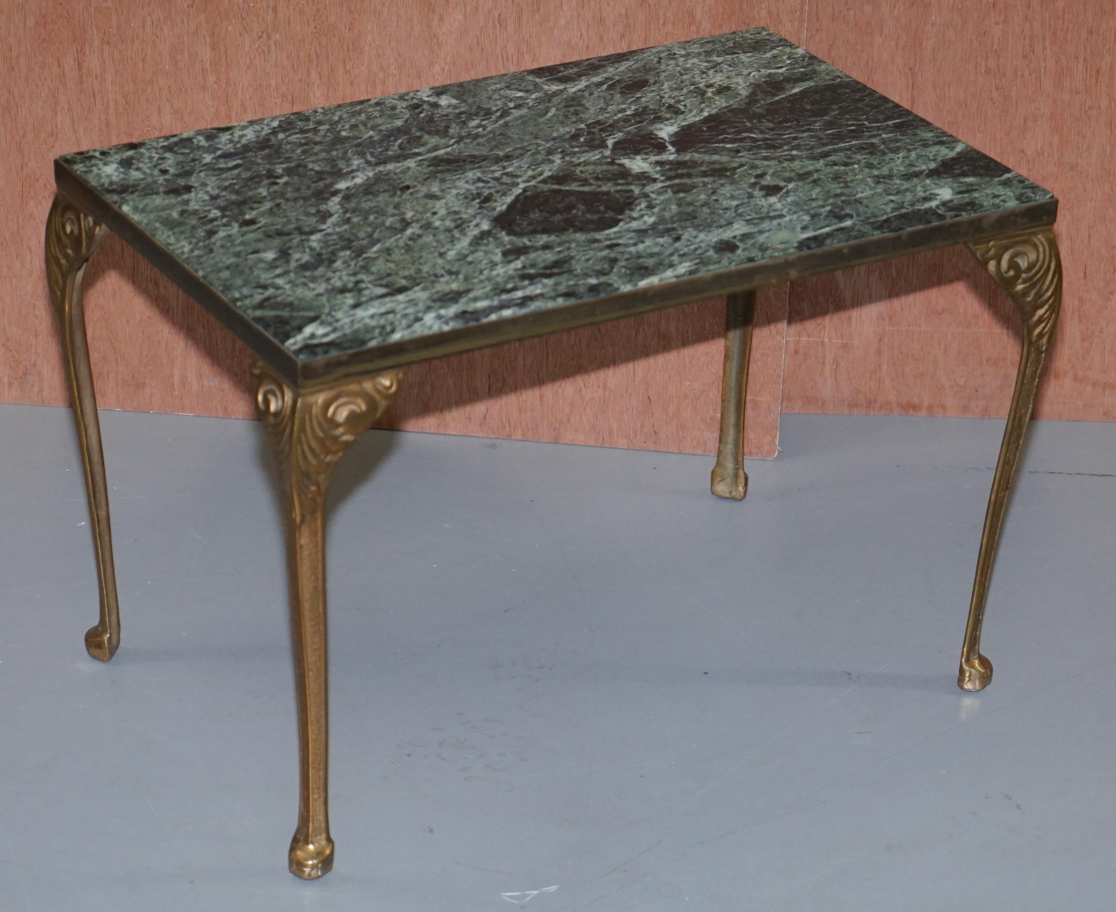 Pair of circa 1900 Green Marble Top Occasion Side Tables with Bronzed Frames For Sale 4