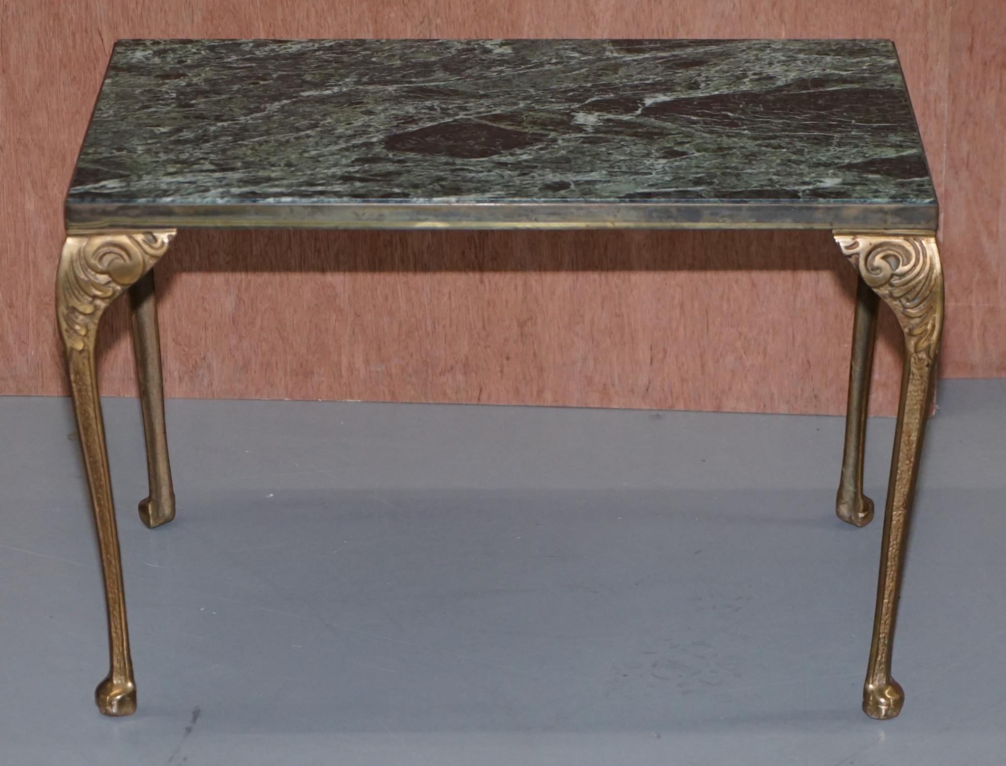 Pair of circa 1900 Green Marble Top Occasion Side Tables with Bronzed Frames For Sale 5