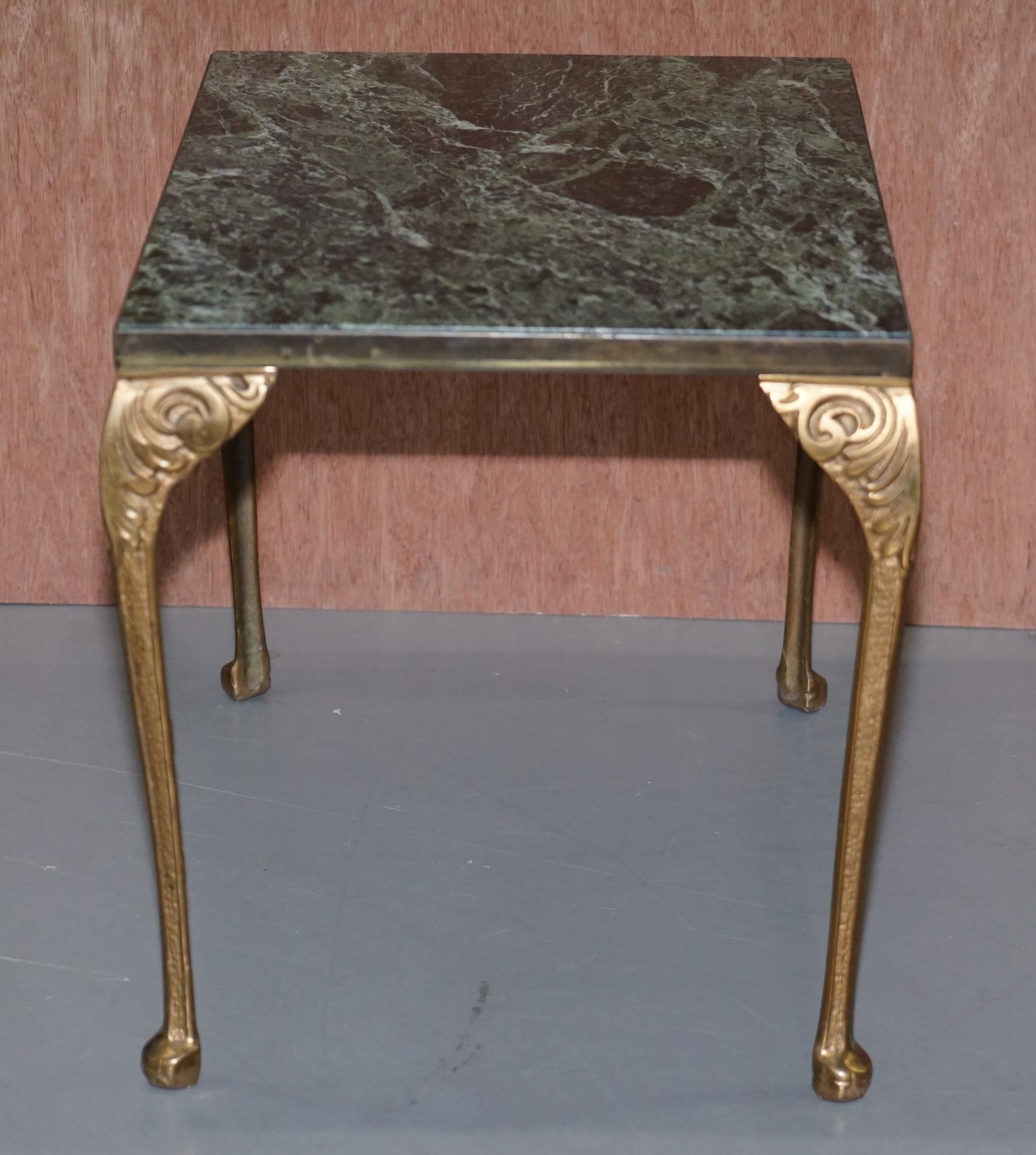 Pair of circa 1900 Green Marble Top Occasion Side Tables with Bronzed Frames For Sale 12
