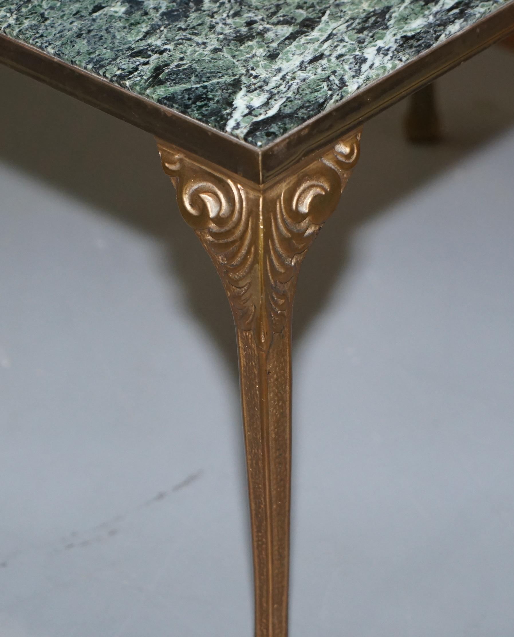 Pair of circa 1900 Green Marble Top Occasion Side Tables with Bronzed Frames For Sale 13