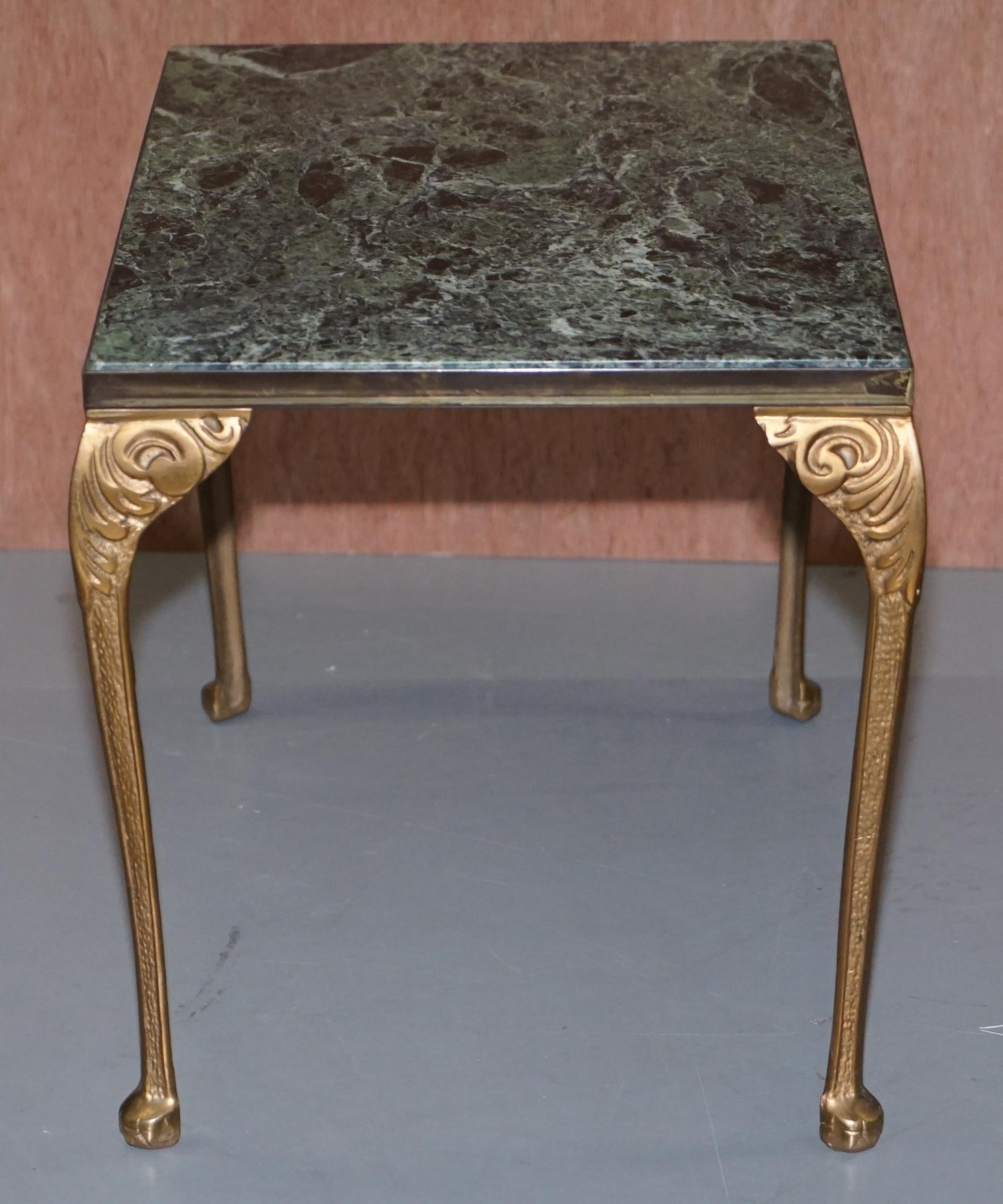 Pair of circa 1900 Green Marble Top Occasion Side Tables with Bronzed Frames For Sale 2