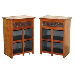 Pair of circa 1900 Hand Carved Side Table Bookcases with Open Tops for Storage