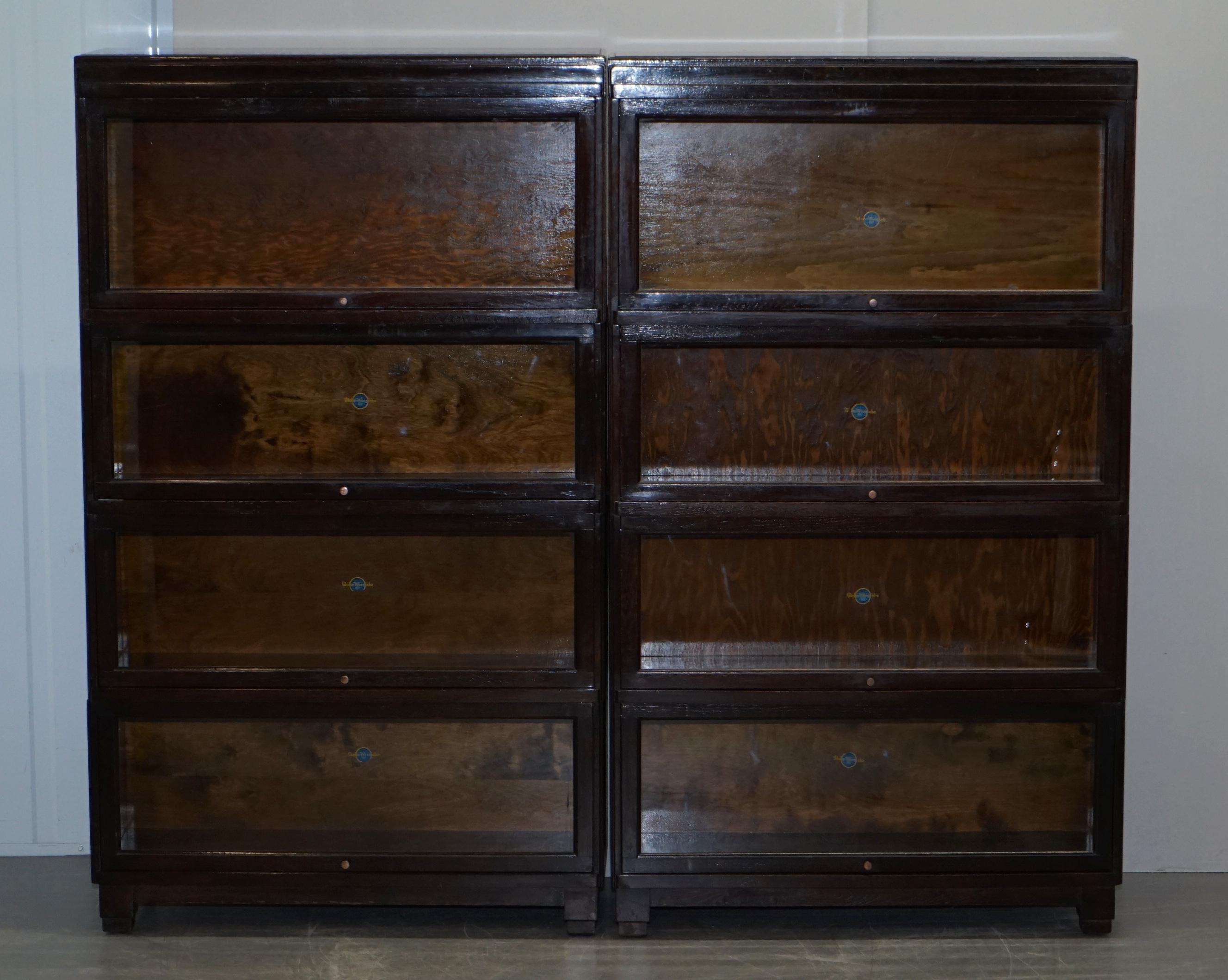 We are delighted to offer for sale this lovely pair of early circa 1900 Globe Wernicke stacking legal bookcases in solid oak 

A very good looking and well-made pair, there were a number of companies making this type of bookcase in the late