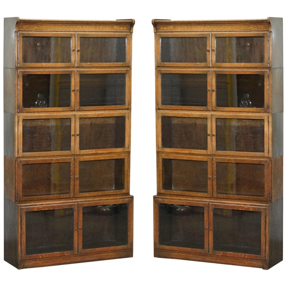 Pair of circa 1900 Oak Modular Minty Oxford Antique Stacking Legal Bookcases