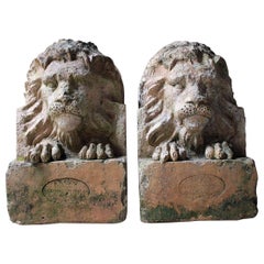 Pair of circa 1900 Terracotta Lions by Adam Mason & Sons of Horwich, Lancashire