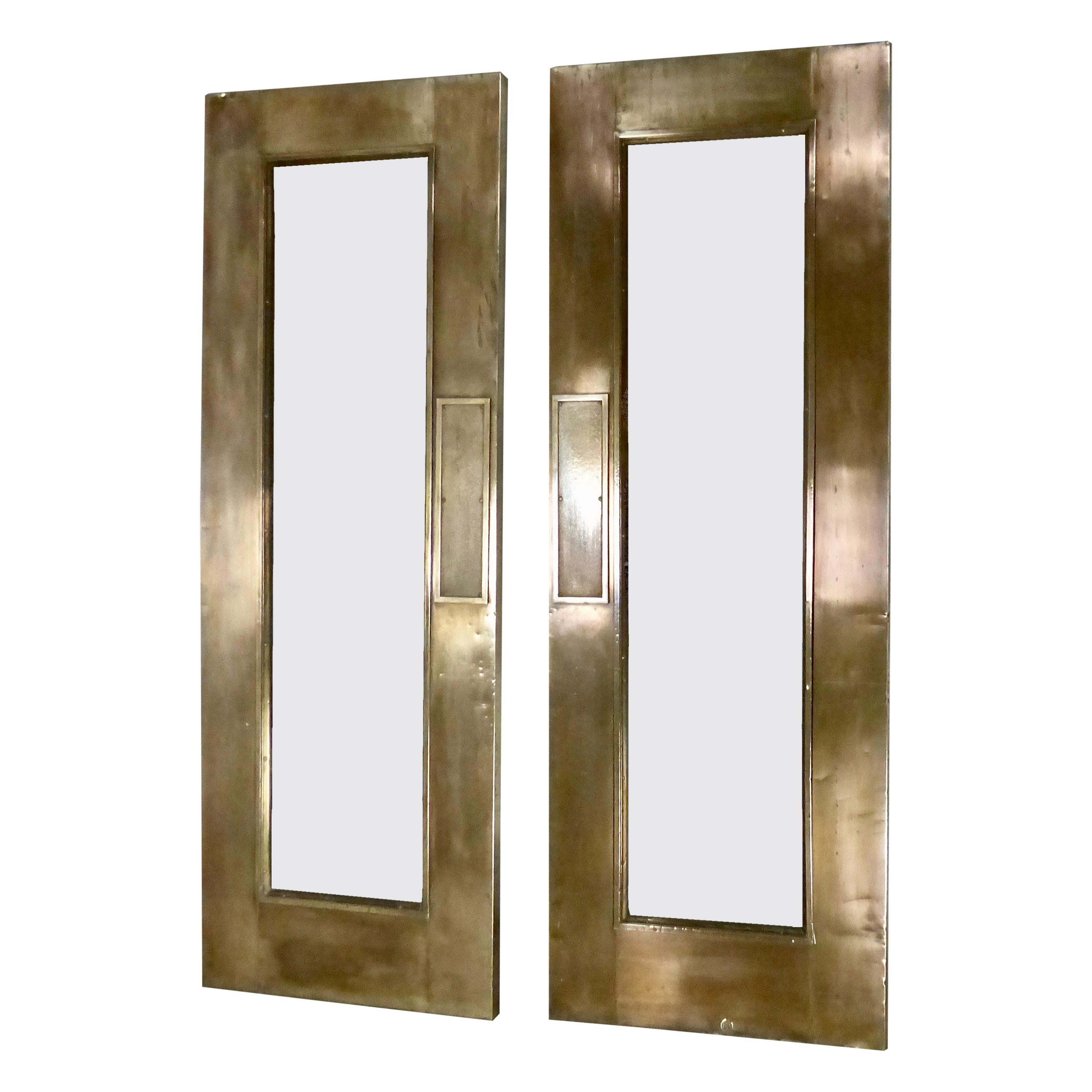 Pair of circa 1910 Brass Swing Doors with Push Plate