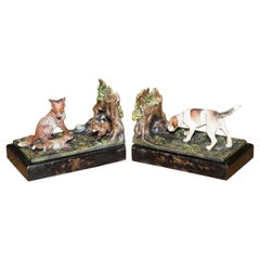 Pair of circa 1920 Austrian Vienna Cold Painted Bronze Bookends Hound & Foxes