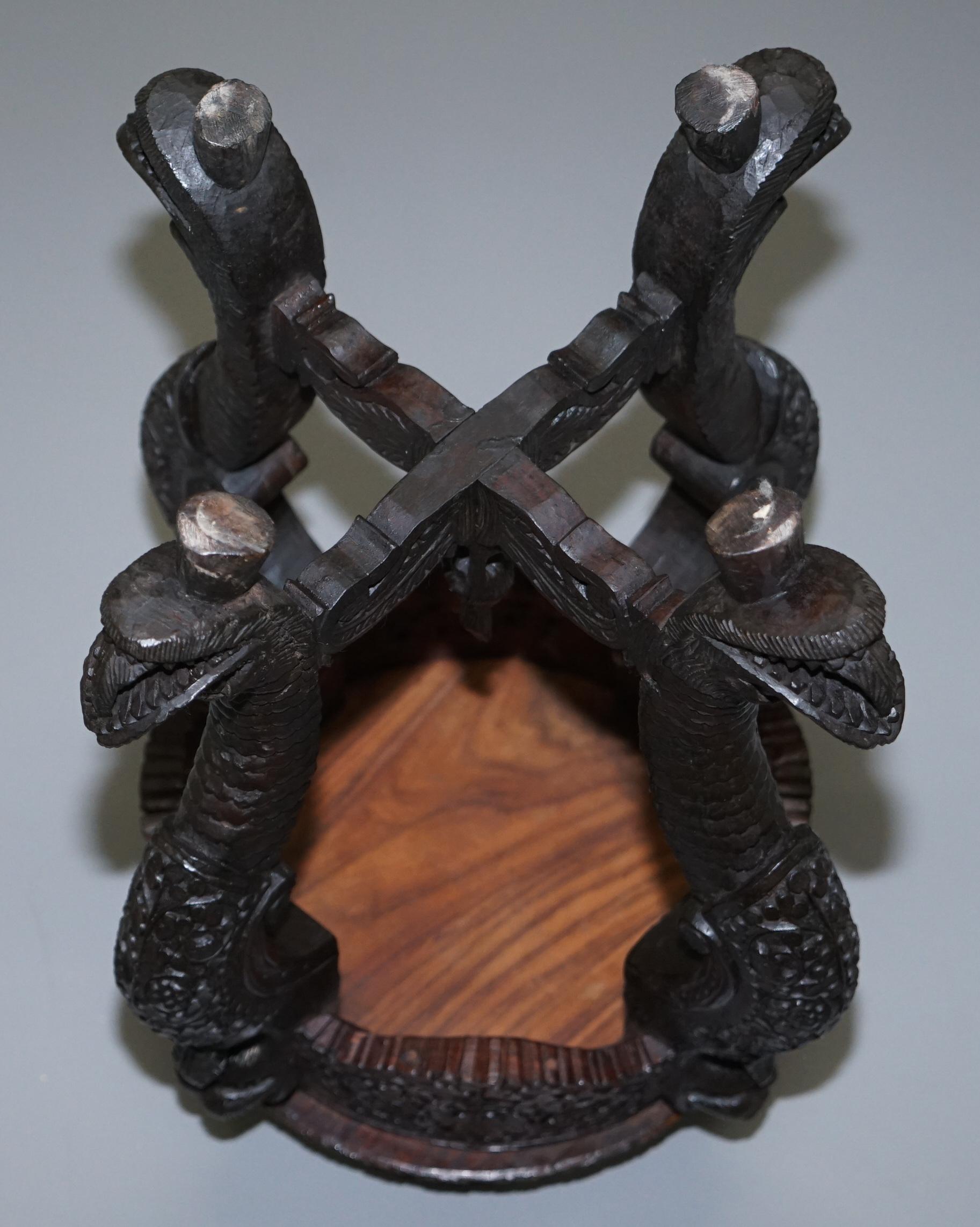 Pair of circa 1920 Burmese Carved Wood Jardinière Plant Pedestal Stands Lions 10