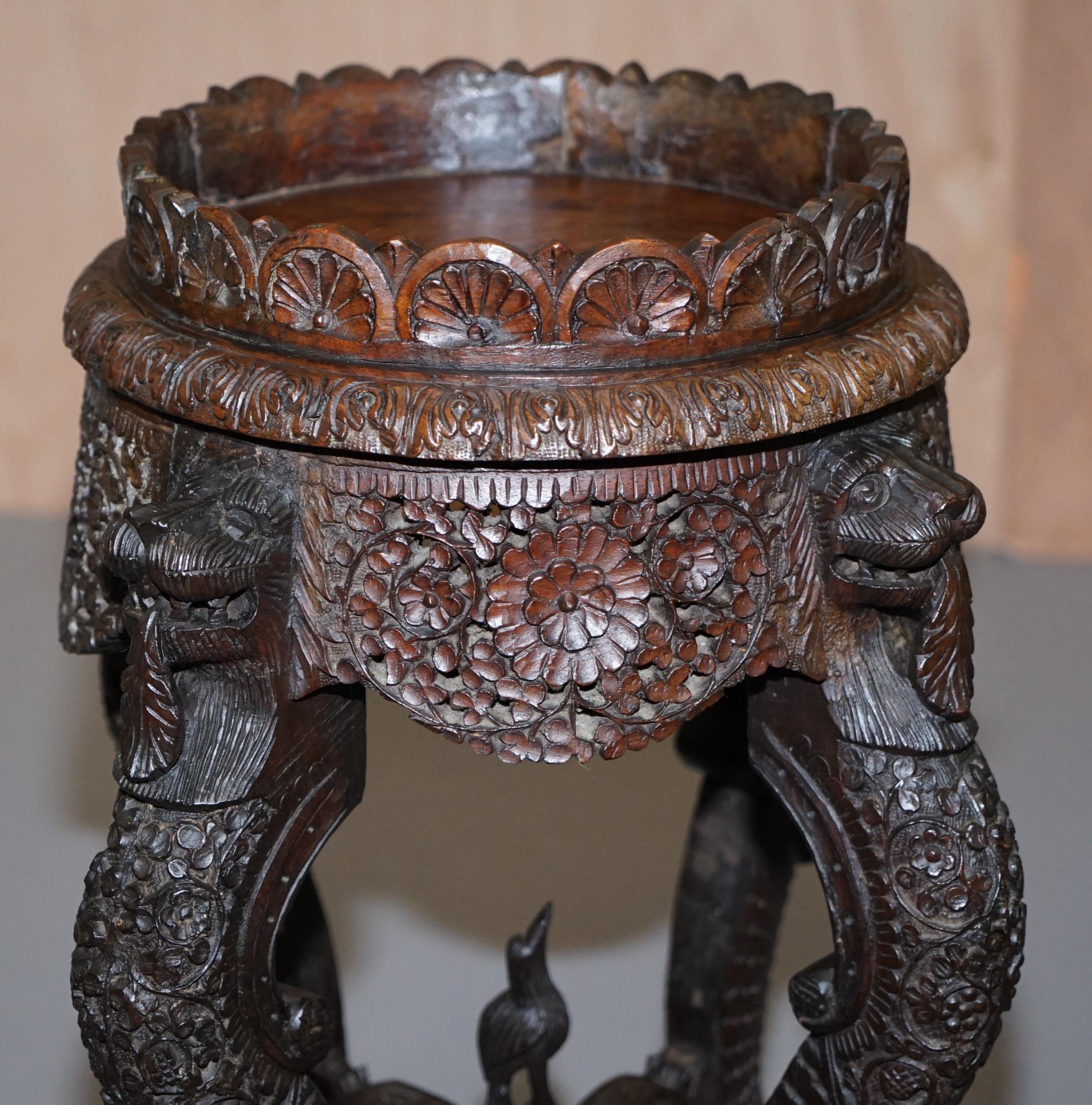 Early 20th Century Pair of circa 1920 Burmese Carved Wood Jardinière Plant Pedestal Stands Lions