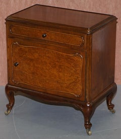 Pair of circa 1920 Burr Walnut Side Lamp or Bedside Table Nightstands Cupboards