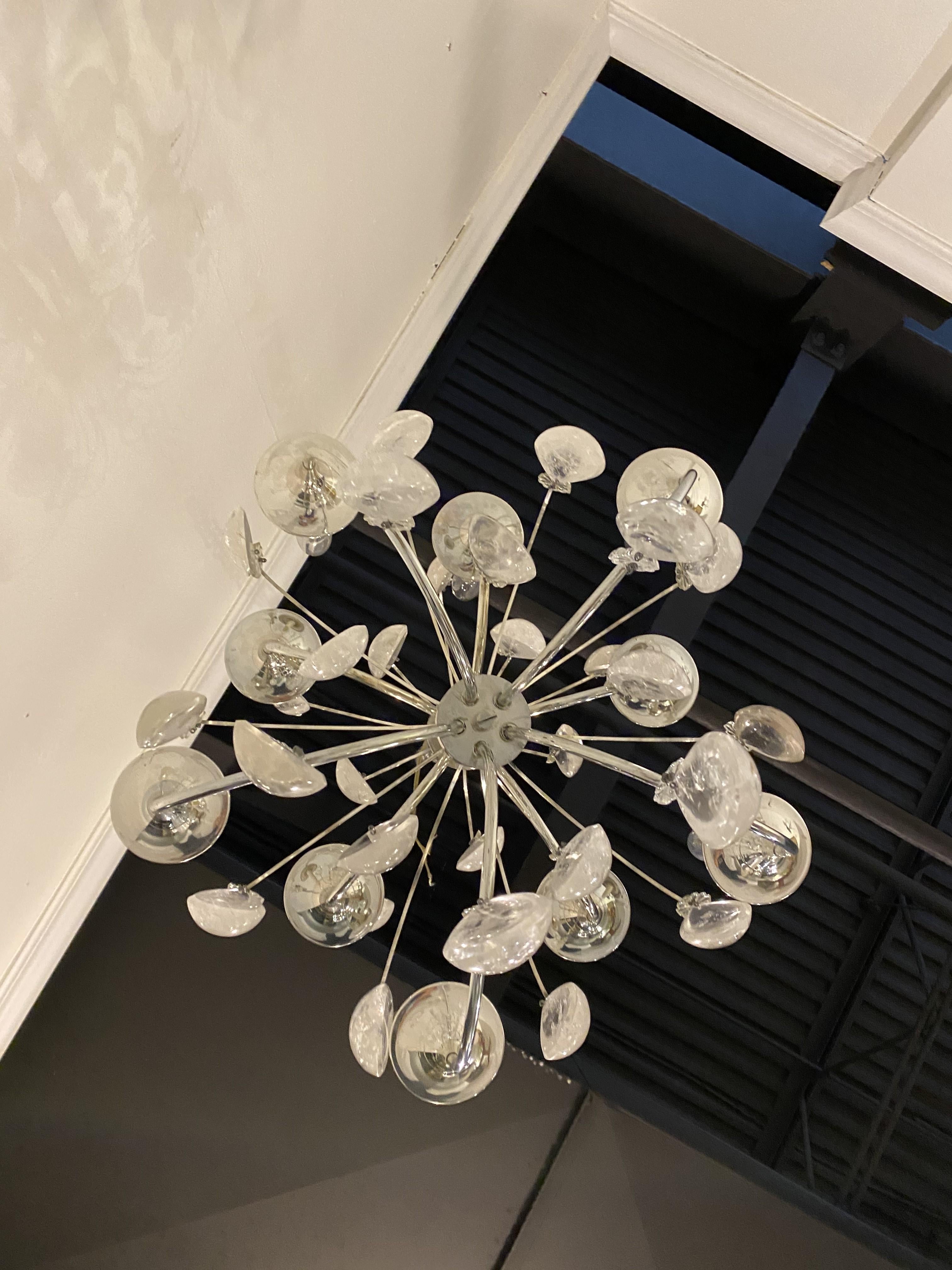 1930's French Silver Plated Chandelier with Rock Crystals In Good Condition For Sale In New York, NY