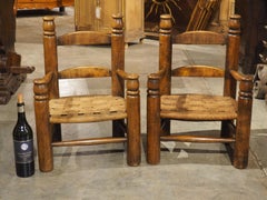 Pair of Circa 1940 Charles Dudouyt Style French Low Chairs in Carved Beech