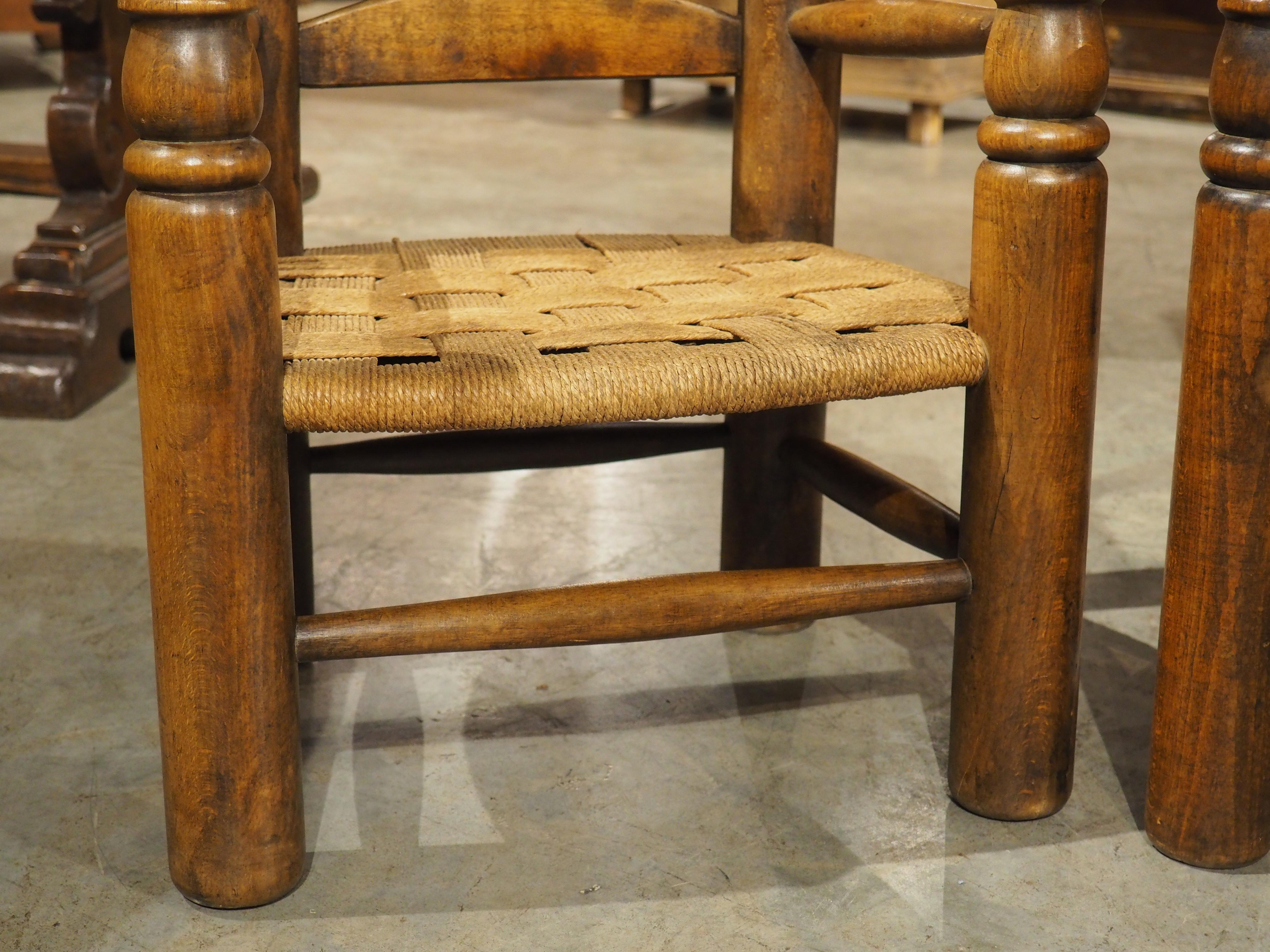 Pair of Circa 1940 Charles Dudouyt Style French Low Chairs in Carved Beech en vente 1