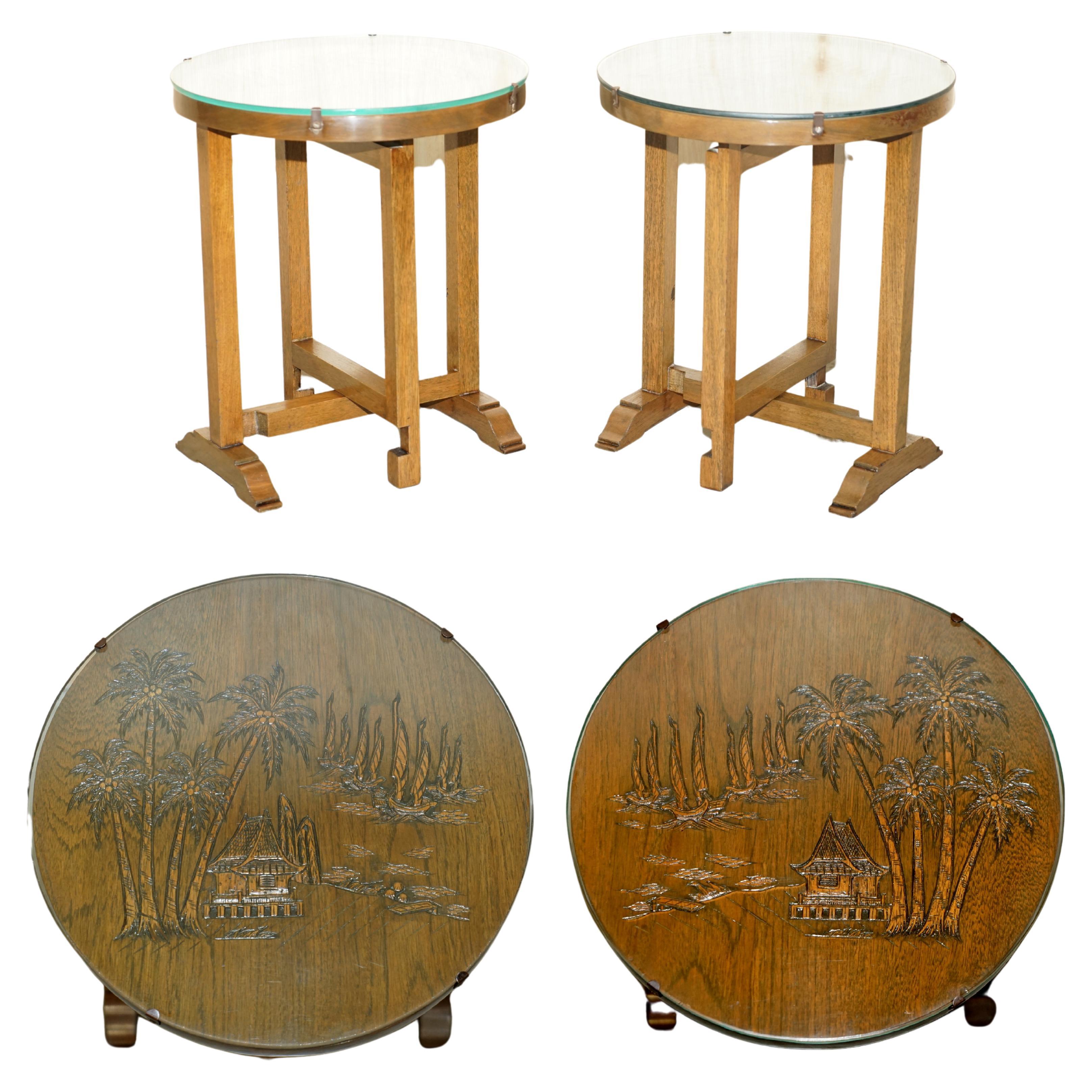 Pair of circa 1940 Chinese Export Chinoiserie Side End Wine Games Folding Tables For Sale