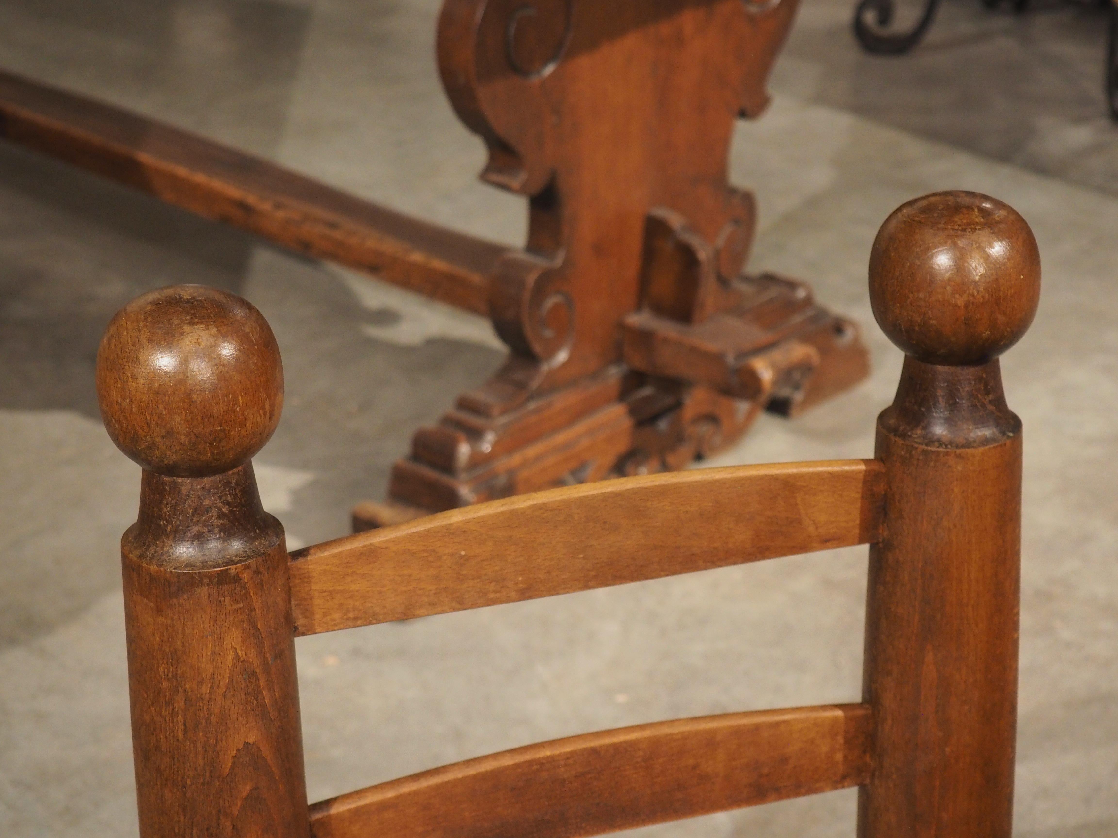 Mid-Century Modern Pair of Circa 1940 French Low Fireplace Chairs in Carved Beech and Rush For Sale