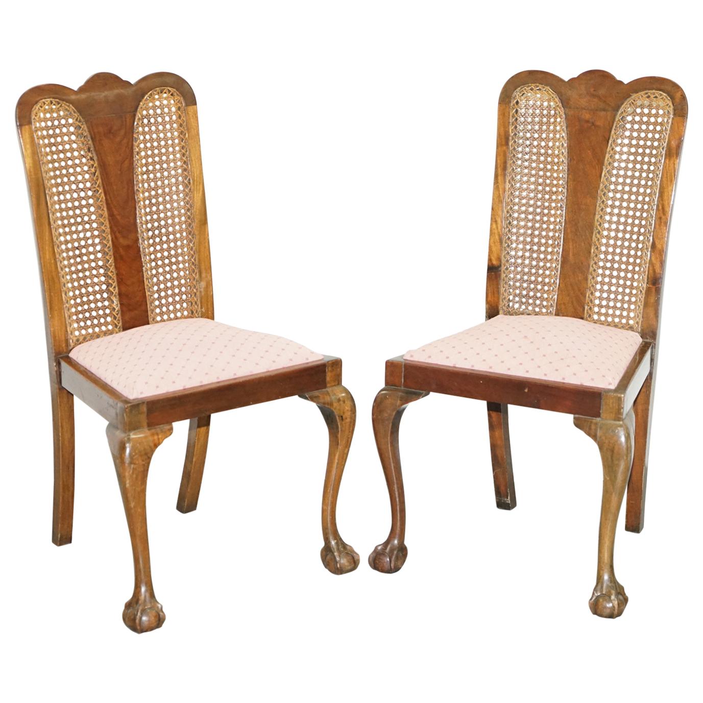 Pair of circa 1940s Bergere & Flamed Hardwood Claw & Ball Feet Occasional Chairs