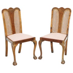 Pair of circa 1940s Bergere & Flamed Hardwood Claw & Ball Feet Occasional Chairs