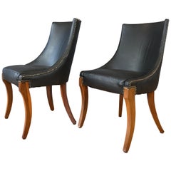 Pair of circa 1940s Black Leather Slipper Chairs