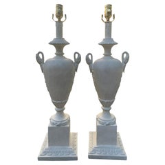 Pair of circa 1940s Italian Neoclassical Custom Painted Lamps, Swan Motif