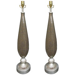 Pair of circa 1940s Murano Glass Lamps, Silver Gilt Bases, Poss. Barovier 
Toso