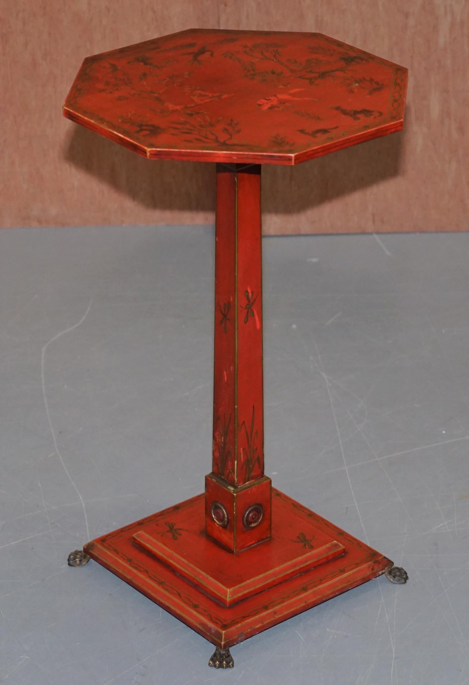 Pair of circa 1940s Red Lacquered Chinese Chinoiserie Side Lamp End Wine Tables 5