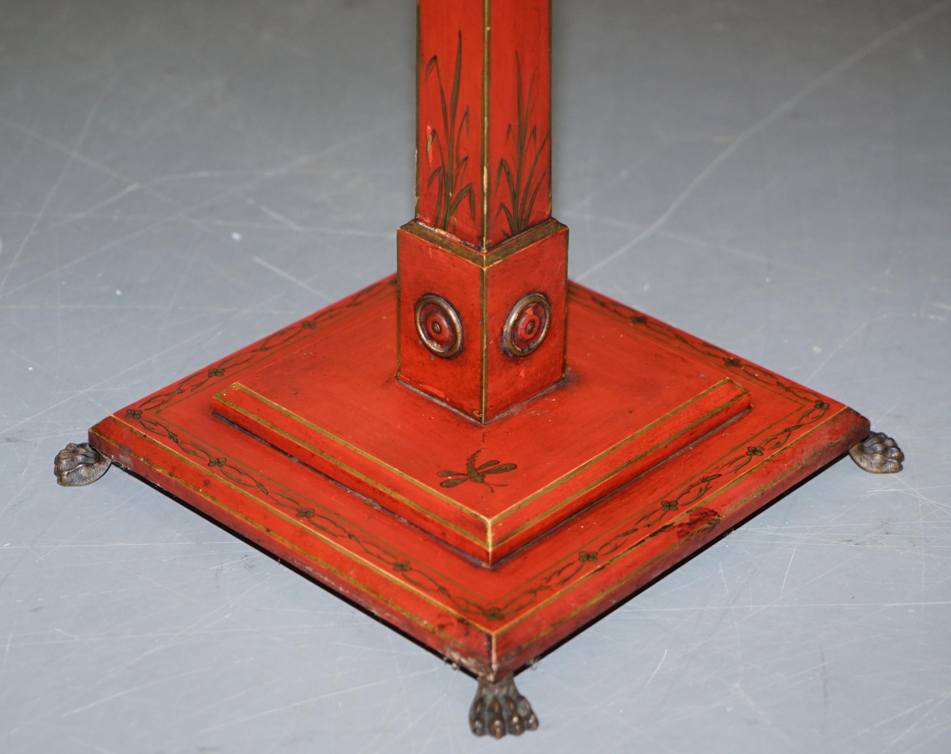 Pair of circa 1940s Red Lacquered Chinese Chinoiserie Side Lamp End Wine Tables 11