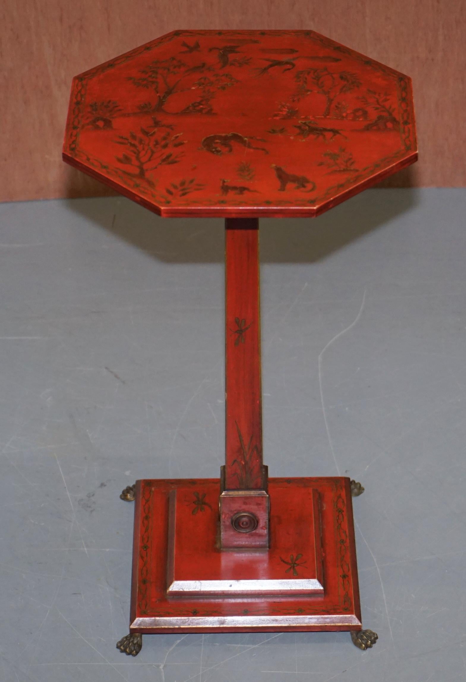 Regency Pair of circa 1940s Red Lacquered Chinese Chinoiserie Side Lamp End Wine Tables