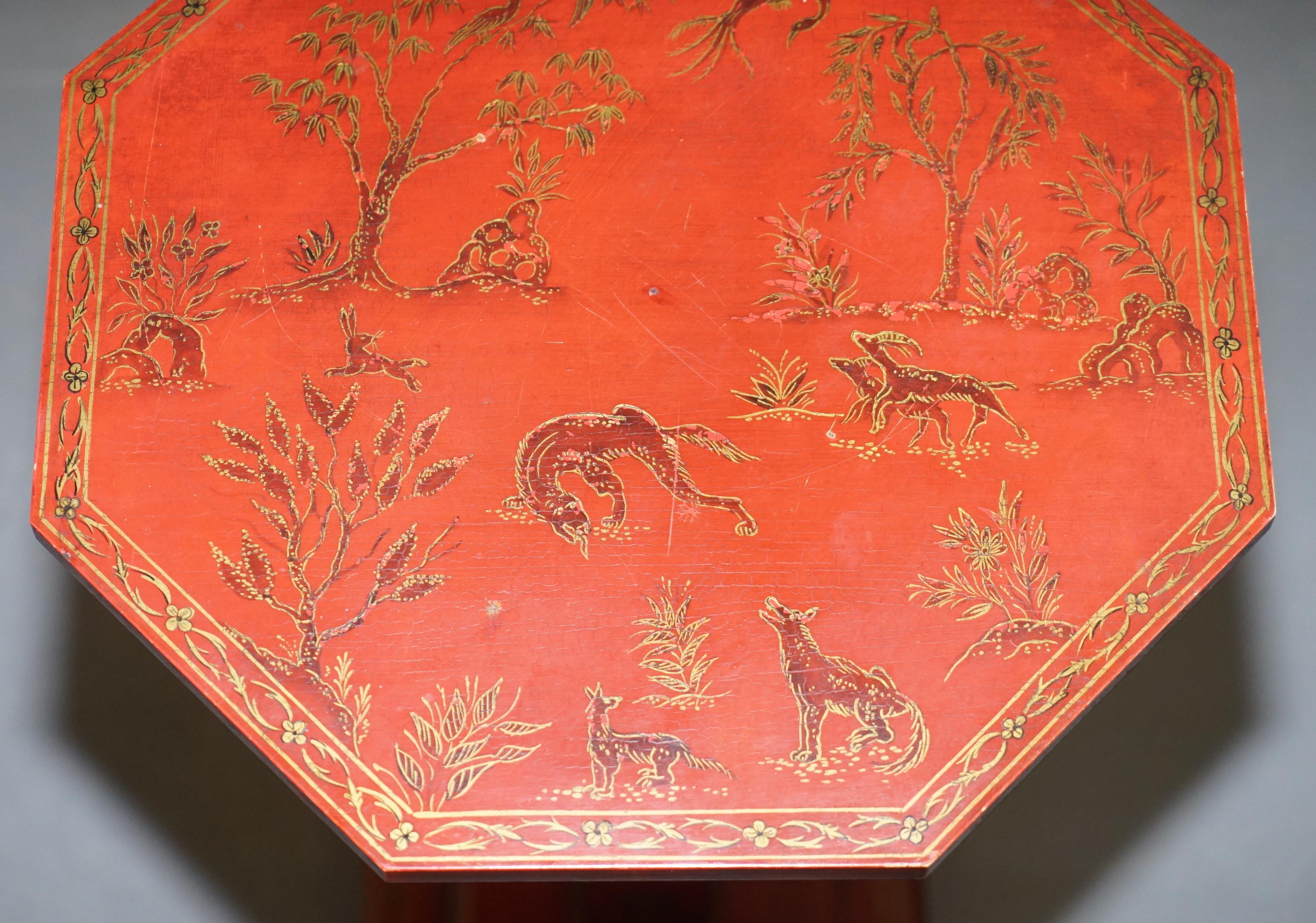 Mid-20th Century Pair of circa 1940s Red Lacquered Chinese Chinoiserie Side Lamp End Wine Tables