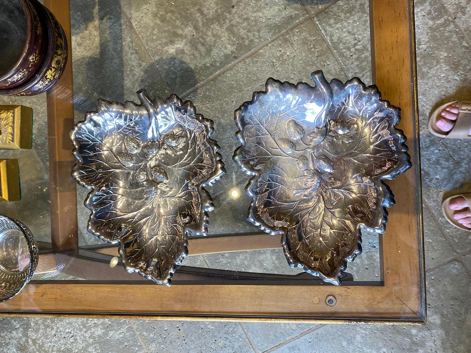 Pair of circa 1940s strawberry plates, Marked Sterling.
