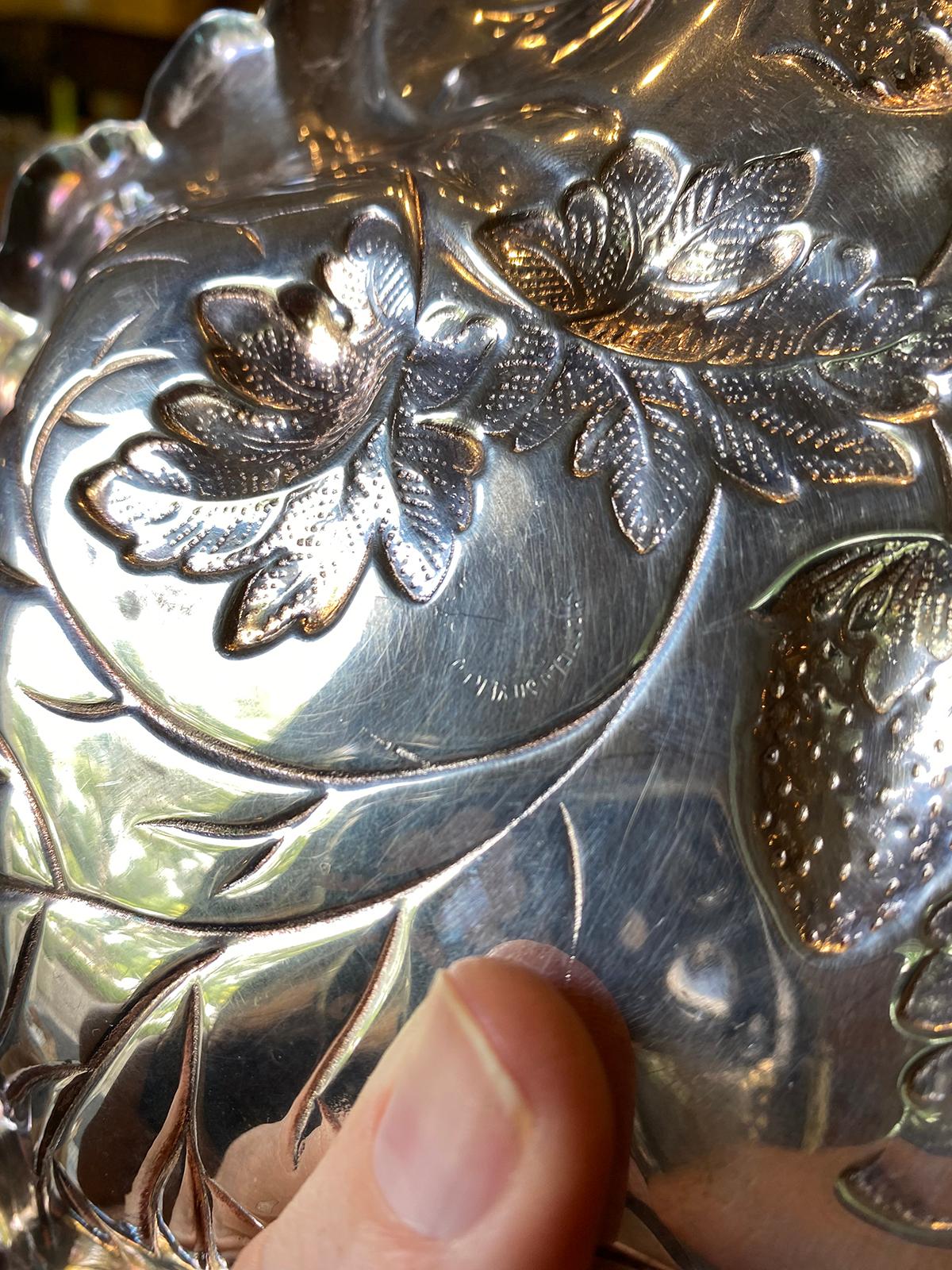 Pair of Circa 1940s Strawberry Plates, Marked Sterling In Good Condition For Sale In Atlanta, GA