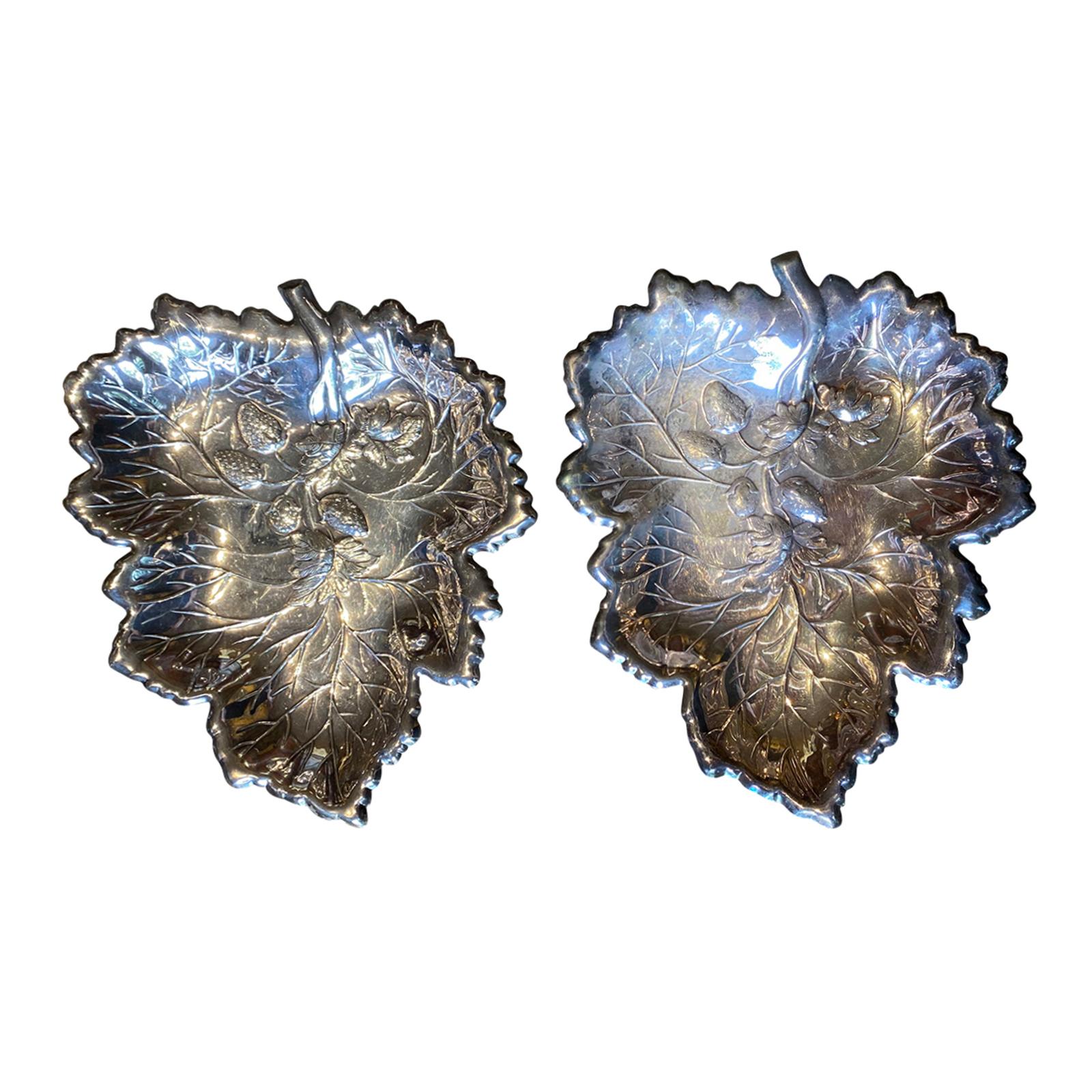 Pair of Circa 1940s Strawberry Plates, Marked Sterling For Sale