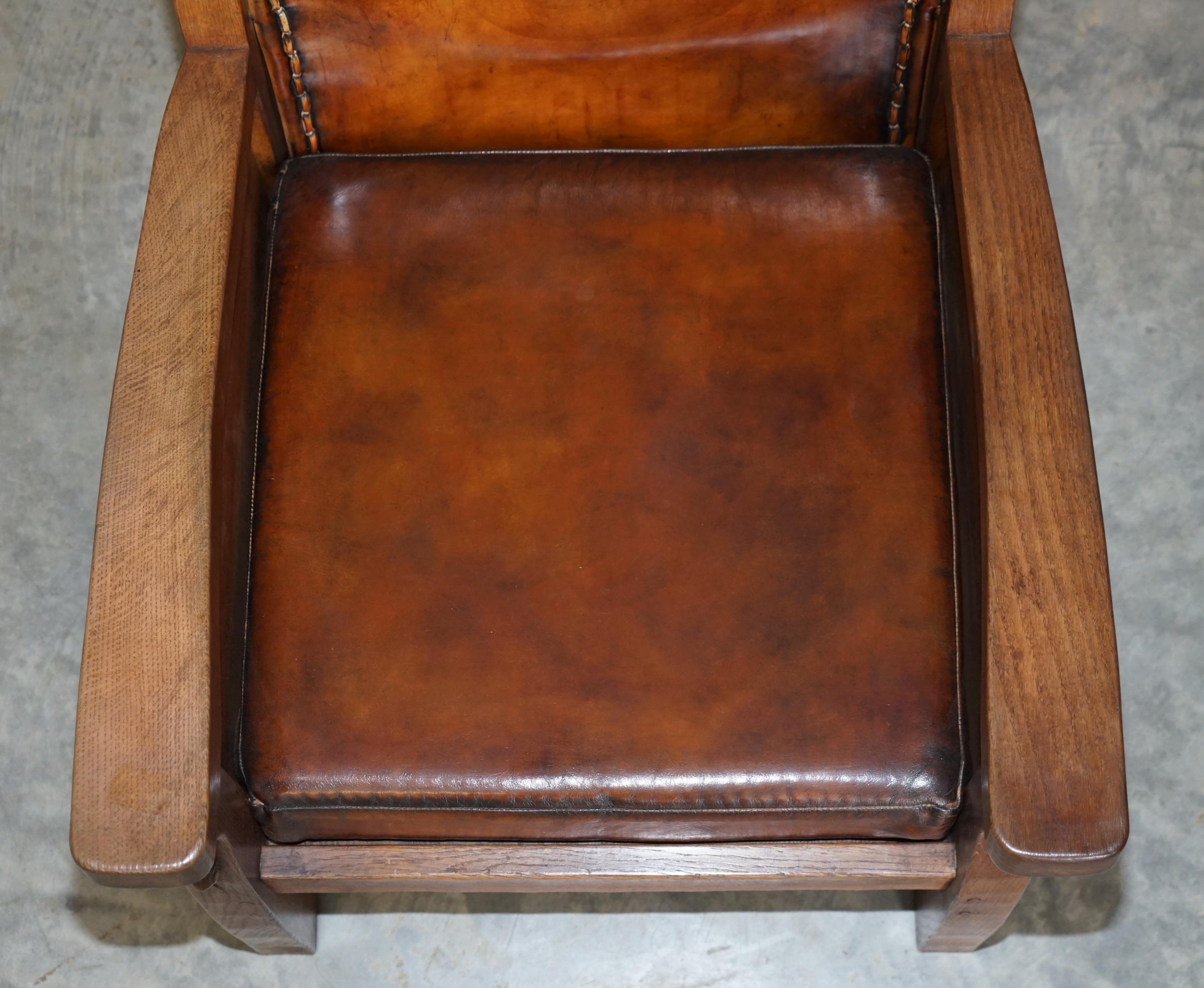 Pair of circa 1950's Hand Dyed Brown Leather Robert Mouseman Thompson Armchairs 3