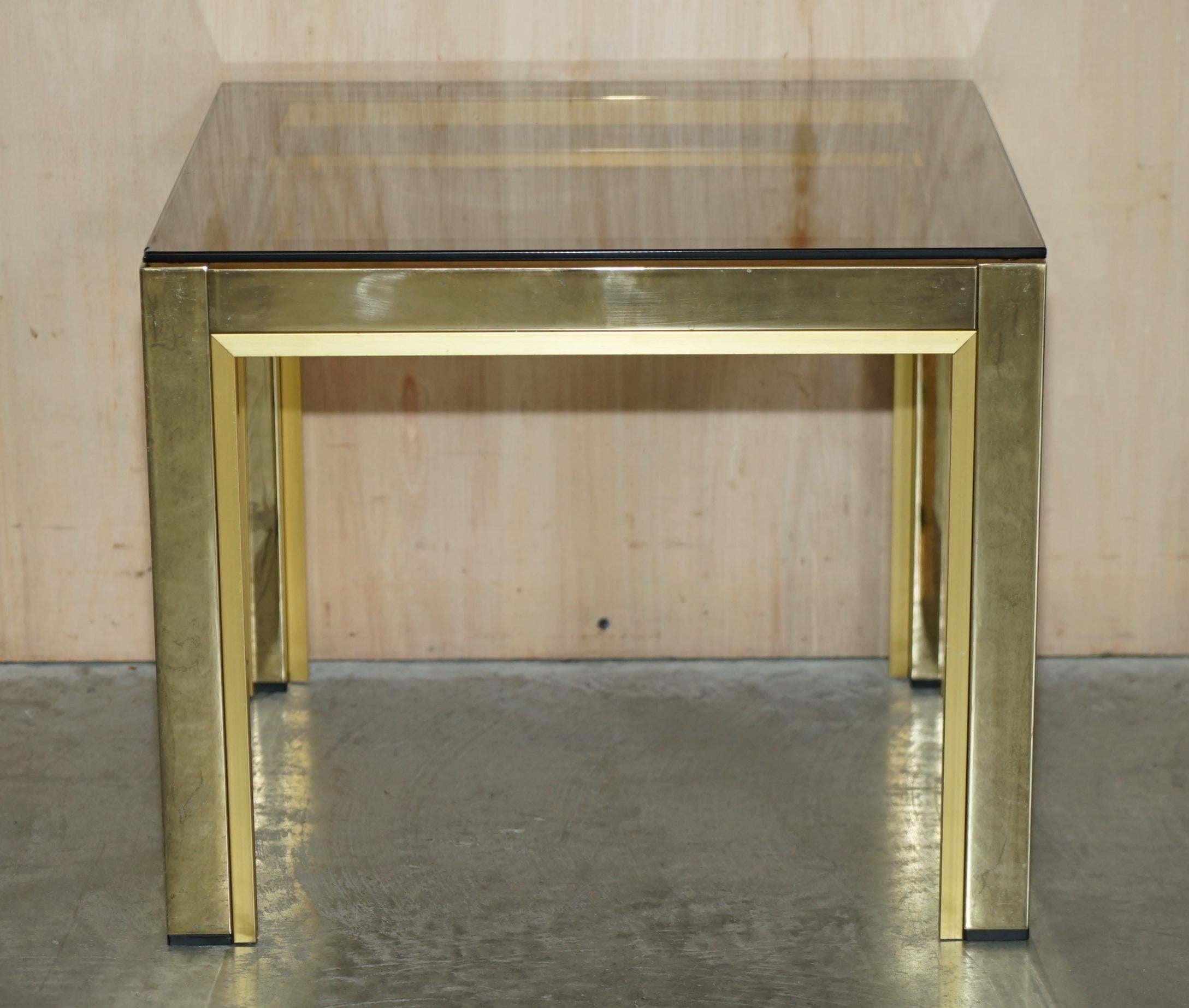 Pair of circa 1950's Mid-Century Modern Brass & Glass Side Tables Part Suite For Sale 6