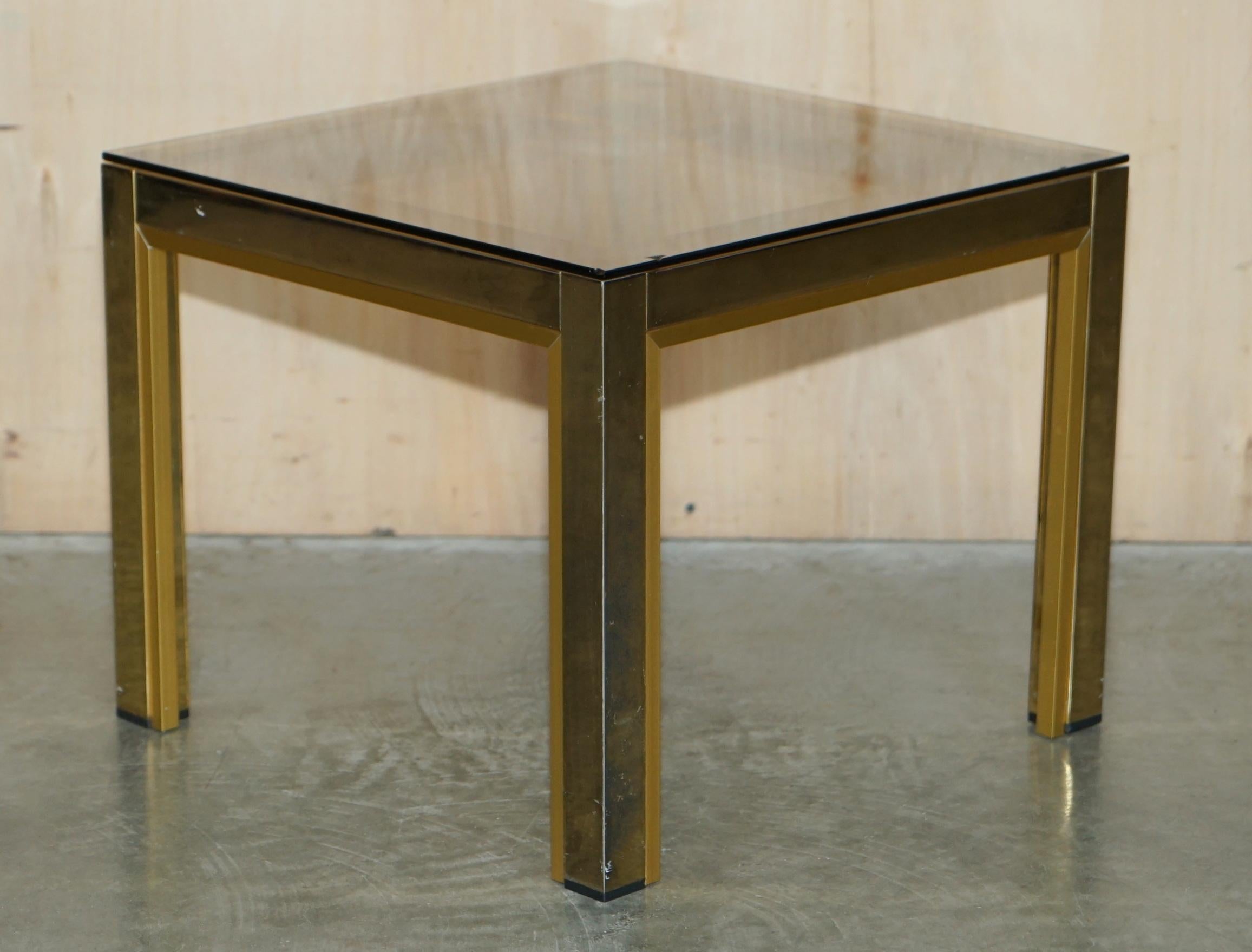 Pair of circa 1950's Mid-Century Modern Brass & Glass Side Tables Part Suite For Sale 7