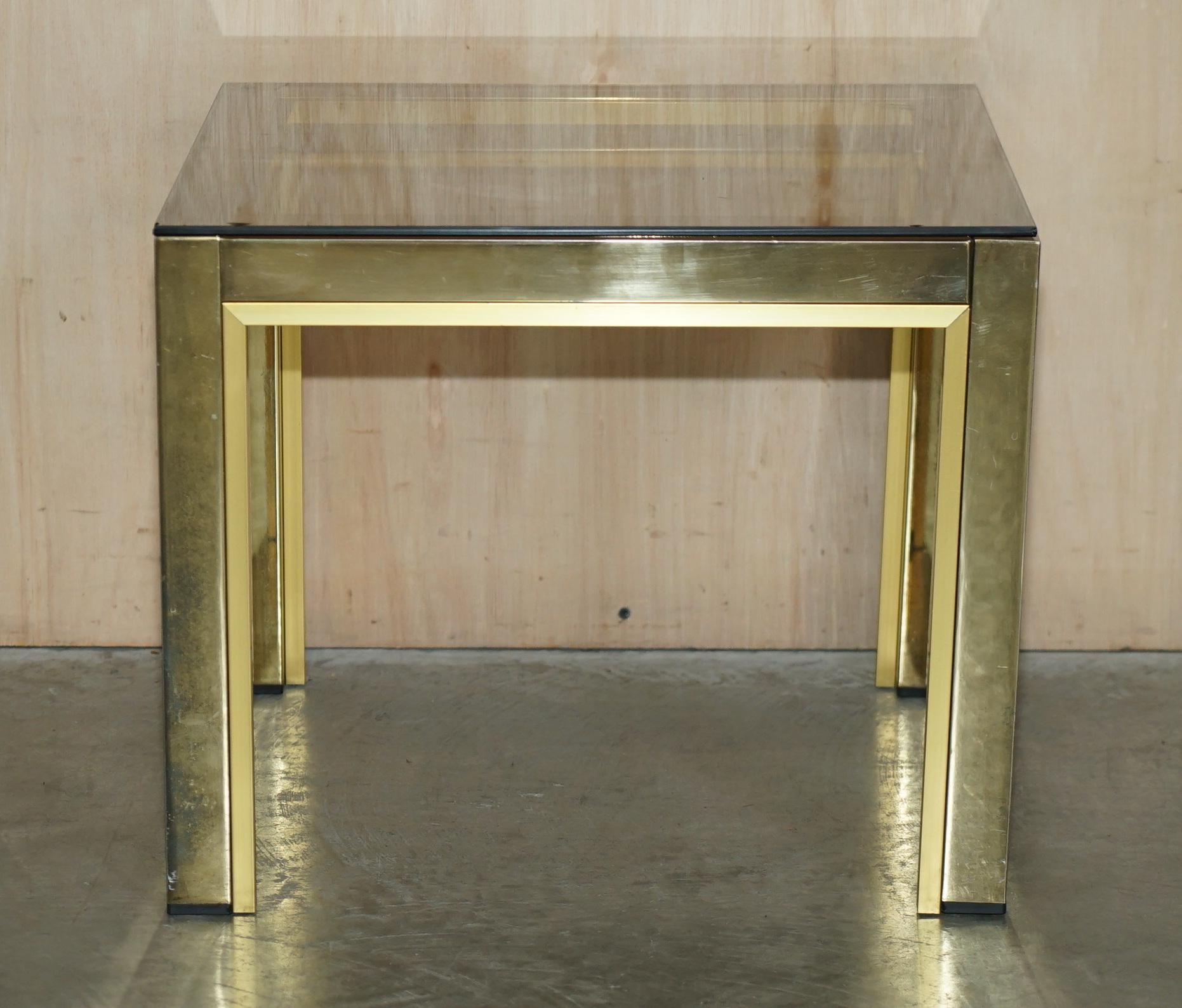 Pair of circa 1950's Mid-Century Modern Brass & Glass Side Tables Part Suite For Sale 8