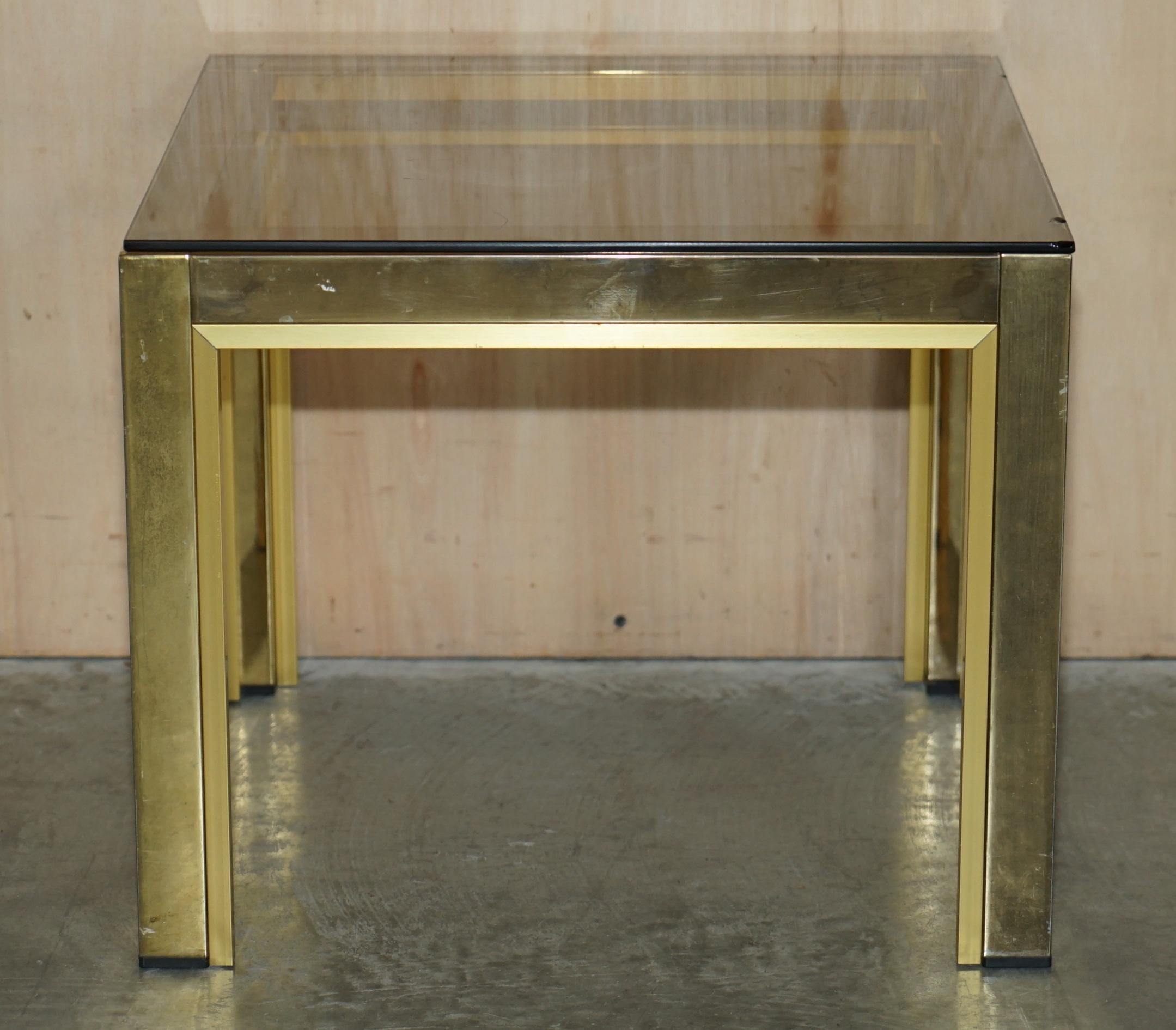 Pair of circa 1950's Mid-Century Modern Brass & Glass Side Tables Part Suite For Sale 12