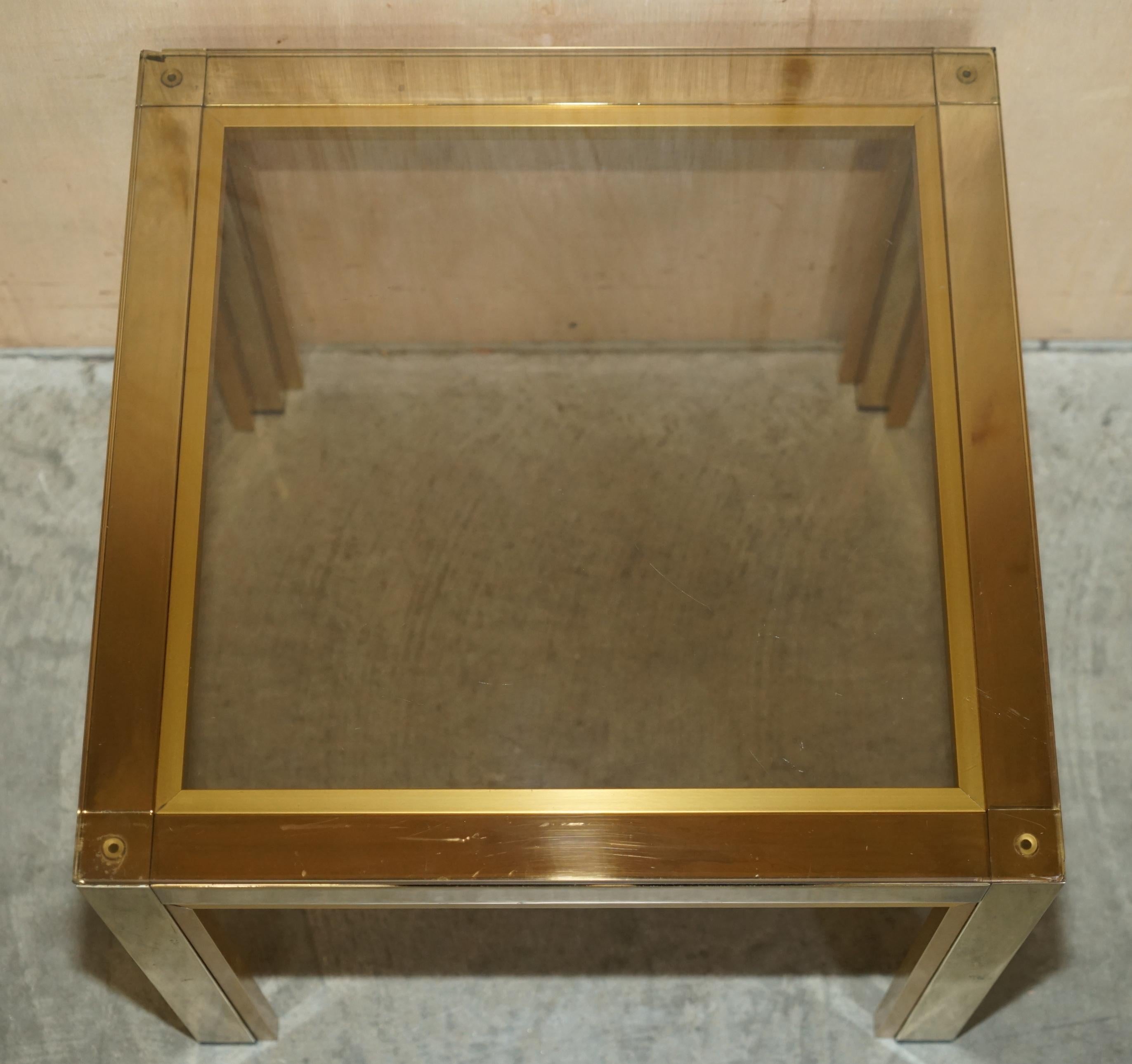 Pair of circa 1950's Mid-Century Modern Brass & Glass Side Tables Part Suite For Sale 1