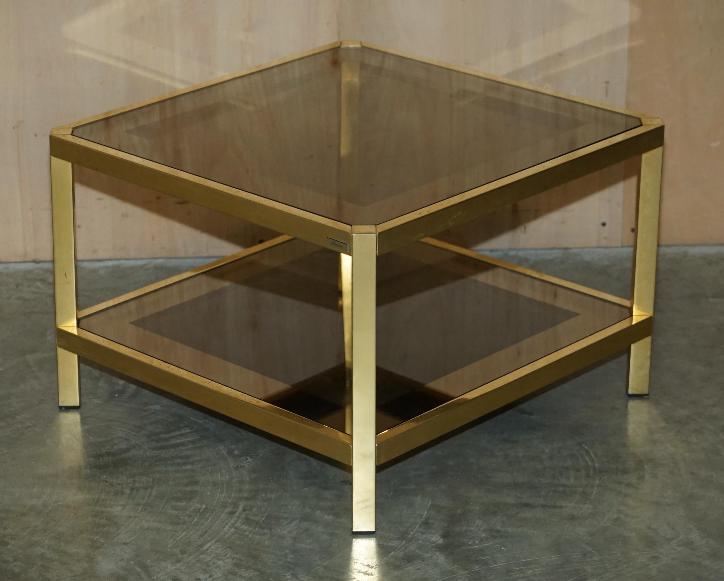 Pair of circa 1960 Fedam Mid Century Modern Brass & Glass Side Tables Part Suite For Sale 5