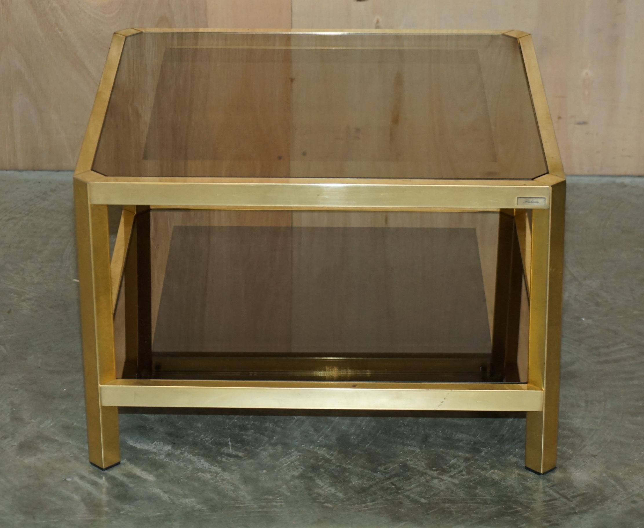 French Pair of circa 1960 Fedam Mid Century Modern Brass & Glass Side Tables Part Suite For Sale