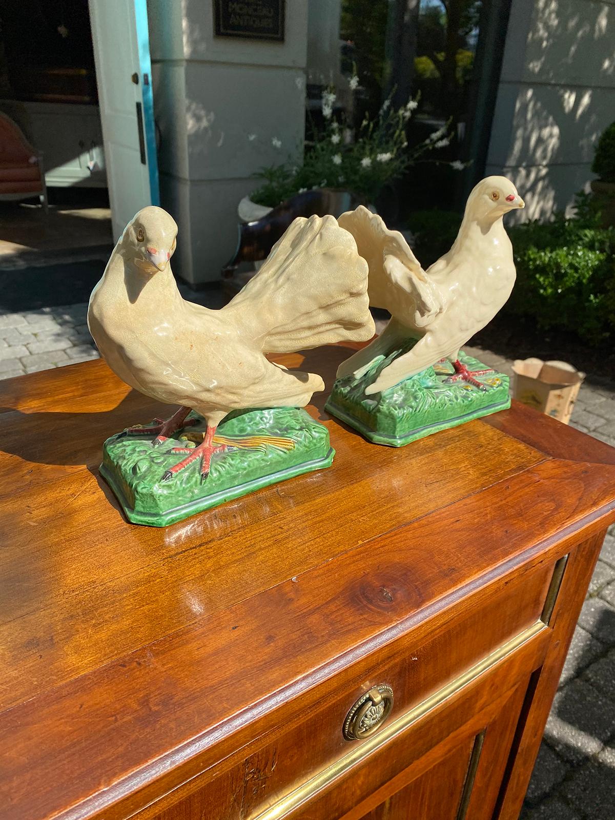 Pair of Circa 1960 Portuguese Faience Doves, Marked 'Made in Portugal' 1